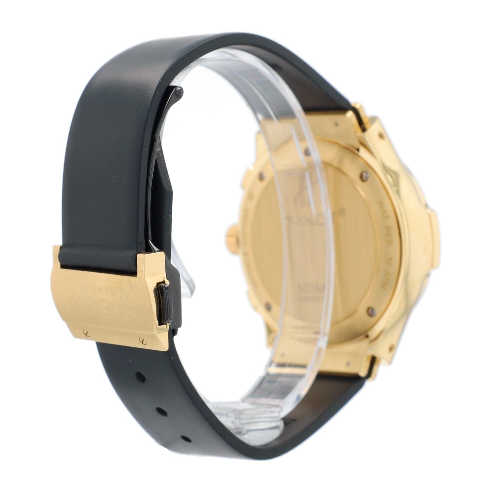 Hublot Mens Watch Solid 18K Yellow Gold Black Chronograph Dial Black Rubber Band