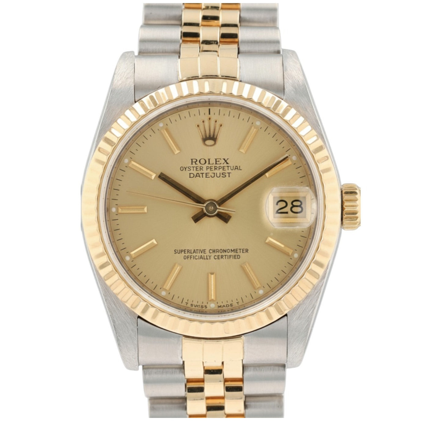 Rolex Ladies Watch Datejust 68273 Champagne Diamond Dial 18K Fluted Jubilee 31mm - Luxuriant Concierge