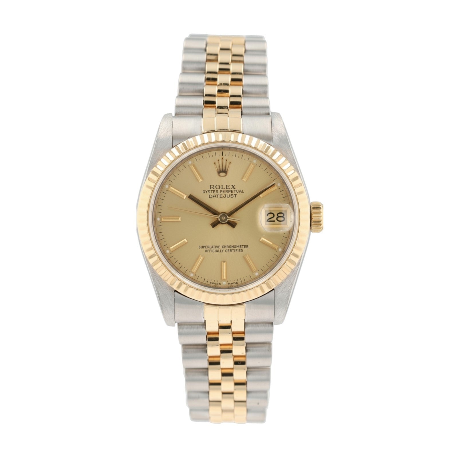 Rolex Ladies Watch Datejust 68273 Champagne Diamond Dial 18K Fluted Jubilee 31mm - Luxuriant Concierge