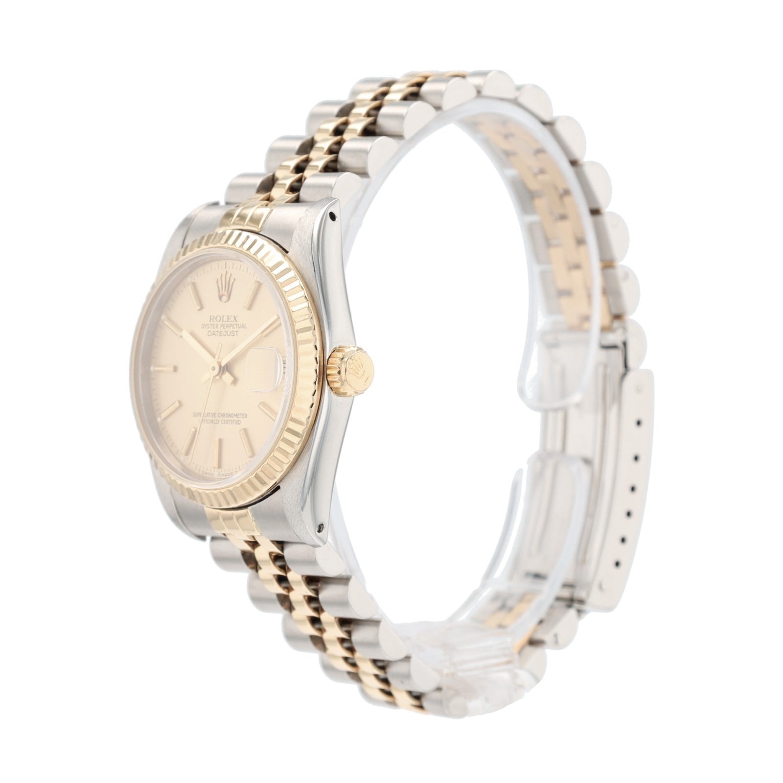 Rolex Ladies Watch Datejust 68273 Champagne Diamond Dial 18K Fluted Jubilee 31mm - Luxuriant Concierge