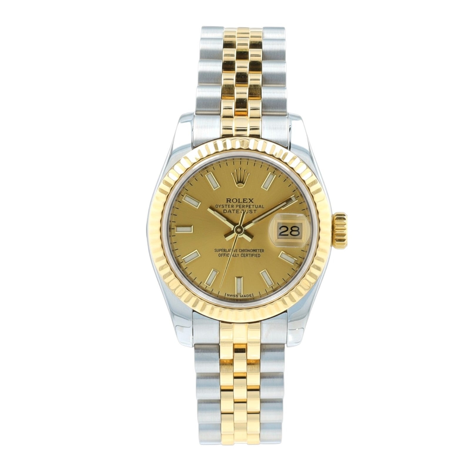 Rolex Ladies Datejust 179173 Two-Tone 18KY & Steel Champagne Index Jubilee Watch - Luxuriant Concierge