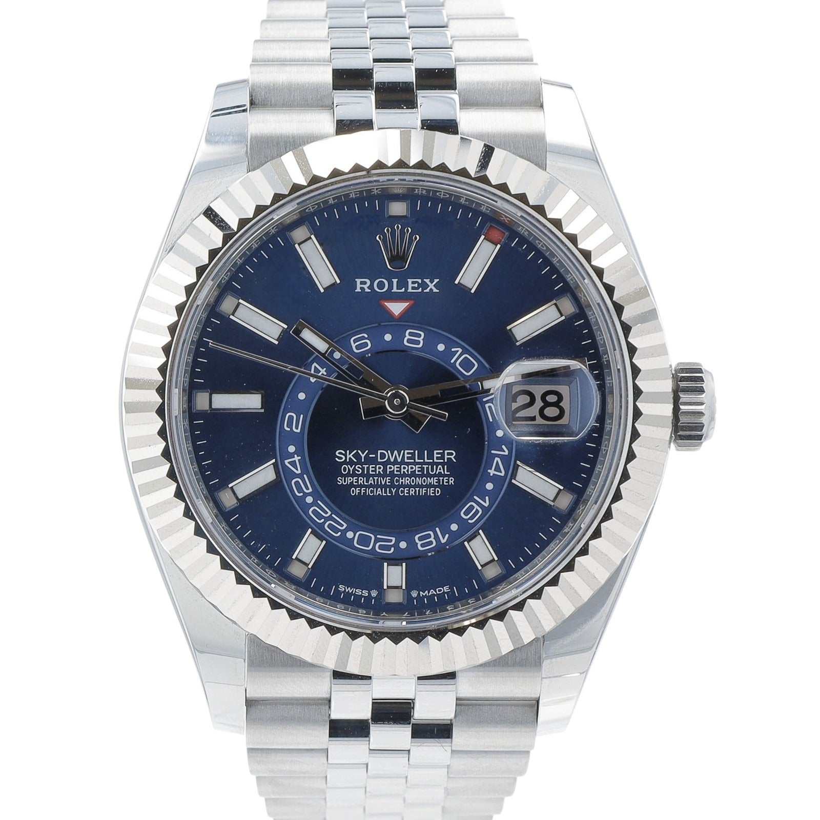Rolex Mens Sky-Dweller 326934 42mm 18KW & Steel Blue Dial Jubilee Band Watch - Luxuriant Concierge