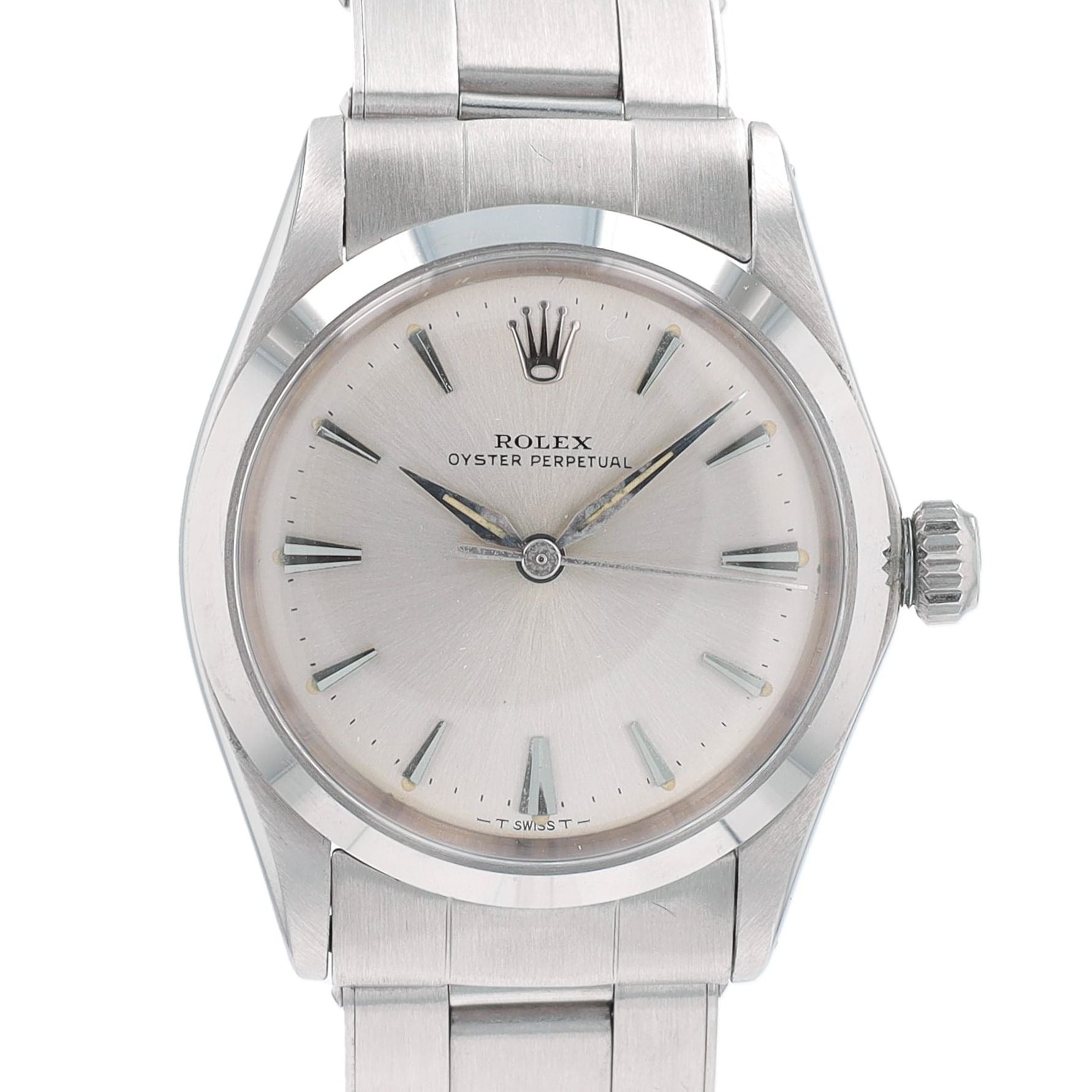 Rolex Oyster Perpetual 6548 31mm Silver Dauphine Index Dial Oyster Watch - Luxuriant Concierge