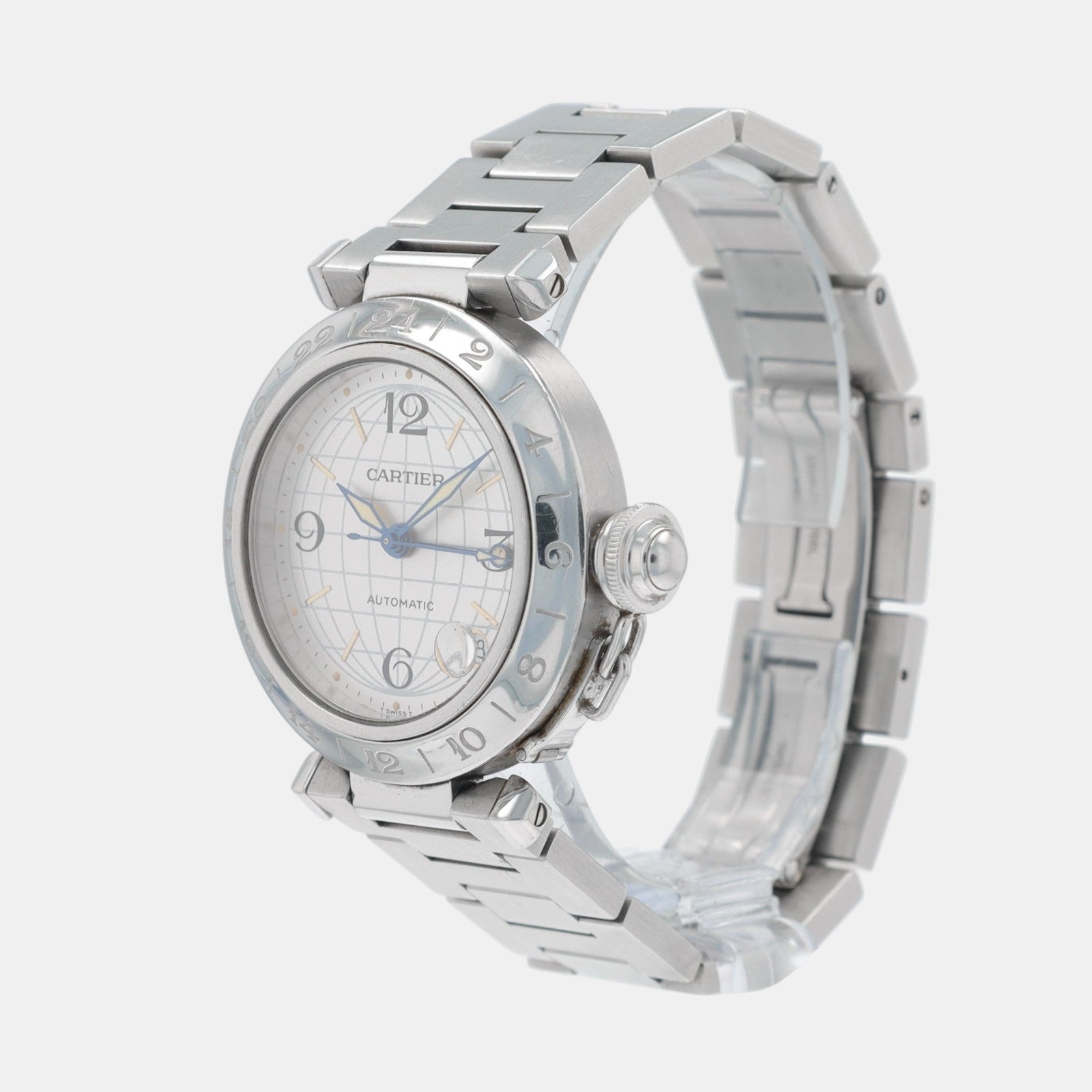 Cartier Pasha Stainless Steel 2377 GMT Bezel Silver Dial Automatic Watch - Luxuriant Concierge