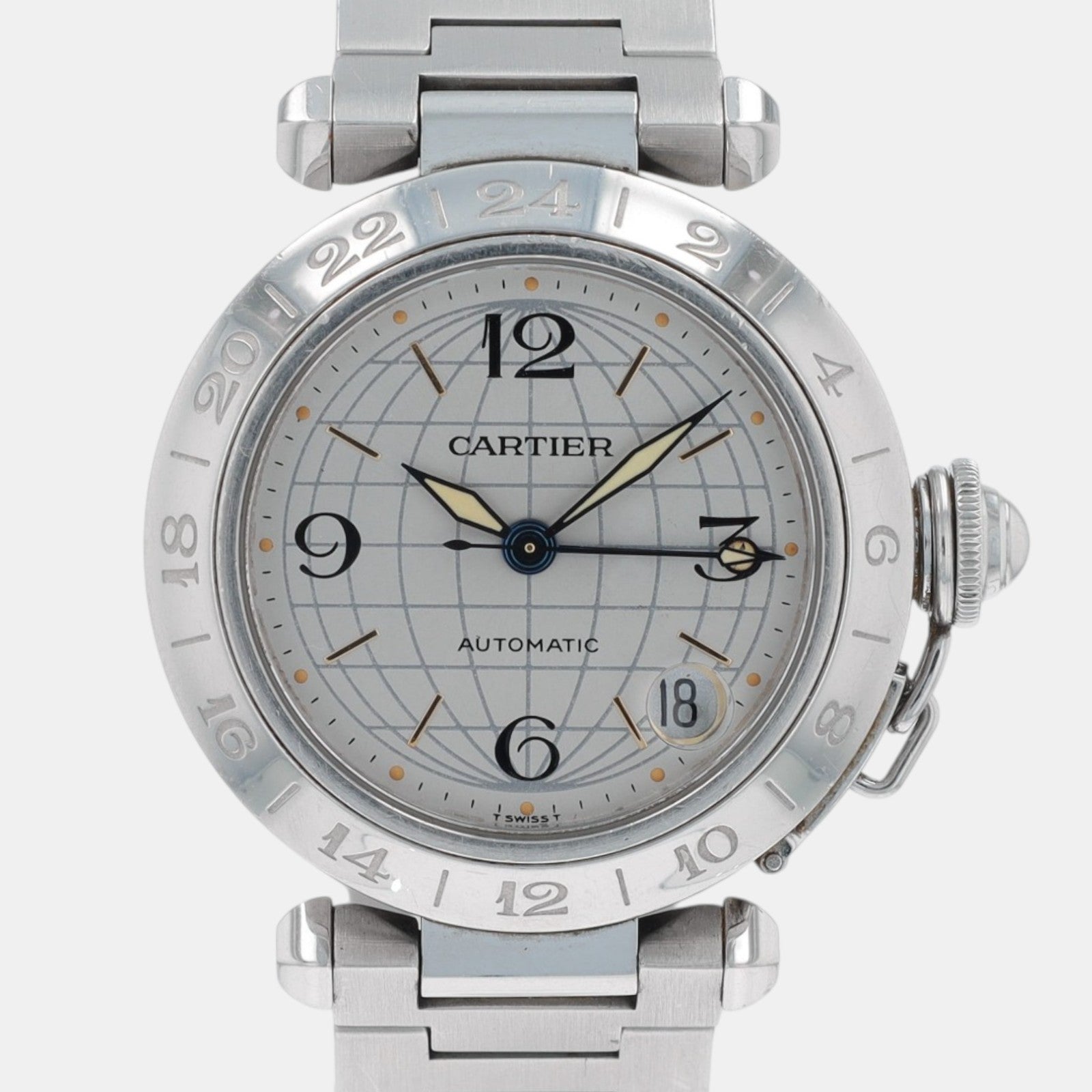 Cartier Pasha Stainless Steel 2377 GMT Bezel Silver Dial Automatic Watch - Luxuriant Concierge