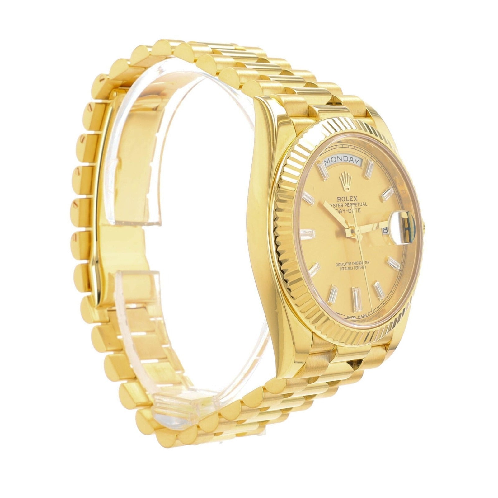 Rolex Day-Date 228238 40mm 18KY Gold Champagne Baguette Dial President Watch - Luxuriant Concierge
