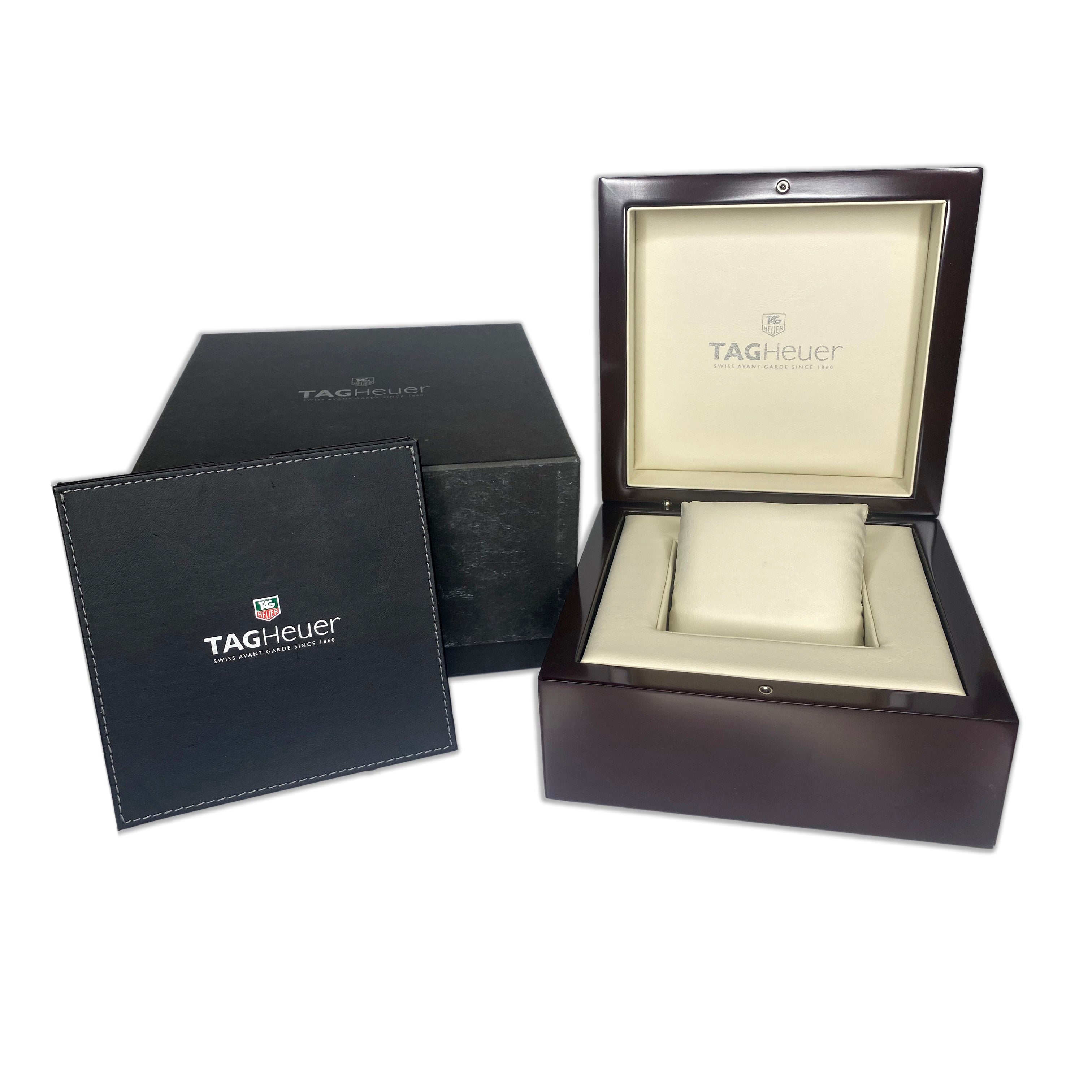 Original Tag Heuer Wood Watch Box w/ Booklets and booklet wallet - LIKE NEW - luxuriantconcierge
