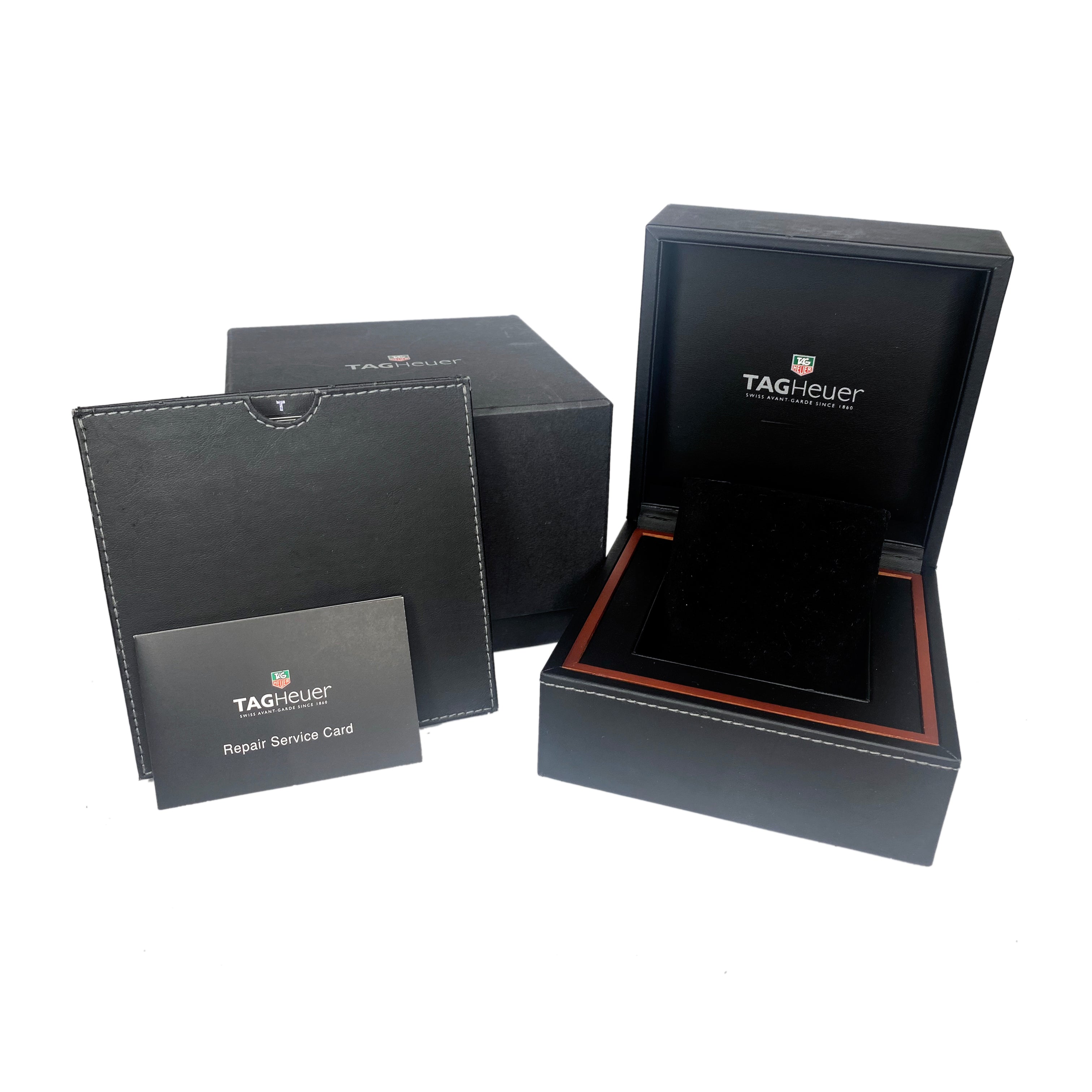 Original Tag Heuer Black Watch Box with Booklet and Booklet Wallet - luxuriantconcierge