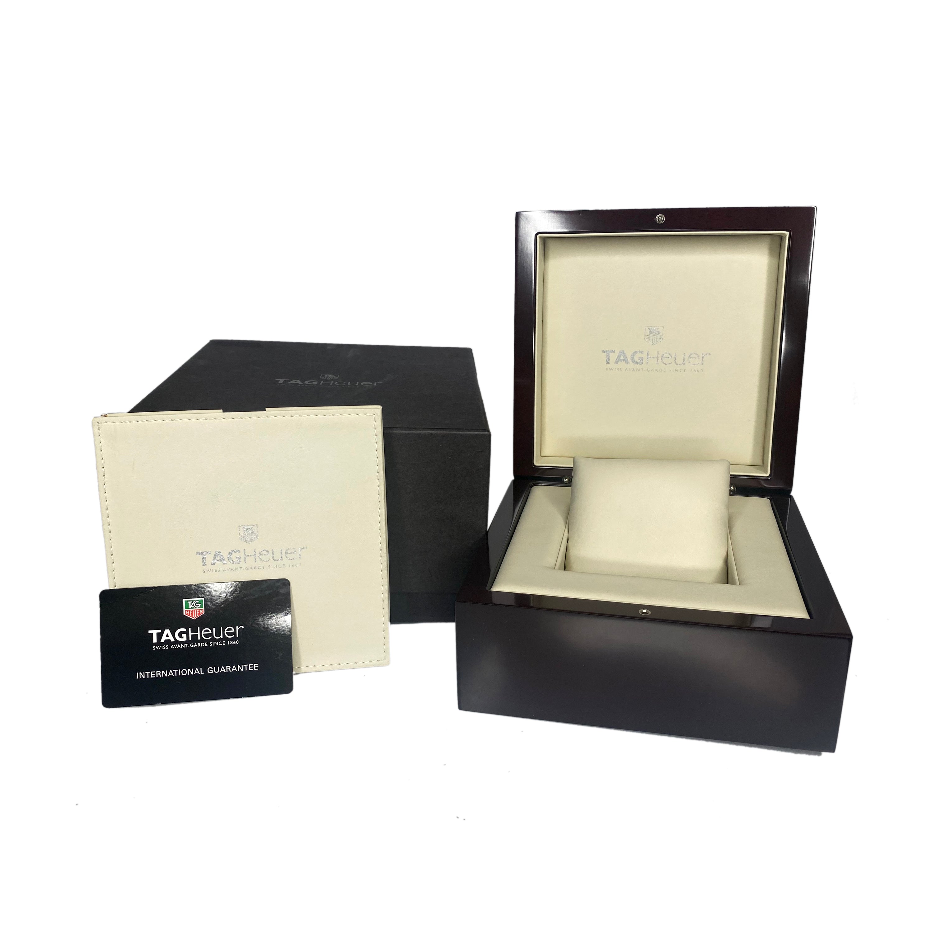Original Tag Heuer Wood Watch Box w/ Booklets and booklet wallet - NEW - luxuriantconcierge
