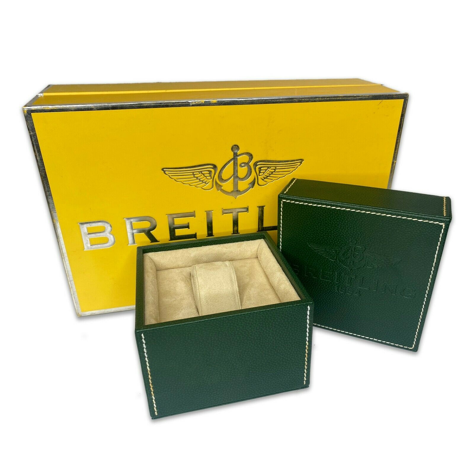 Breitling Green Leather Watch Box with Cushion & Outer Box - luxuriantconcierge