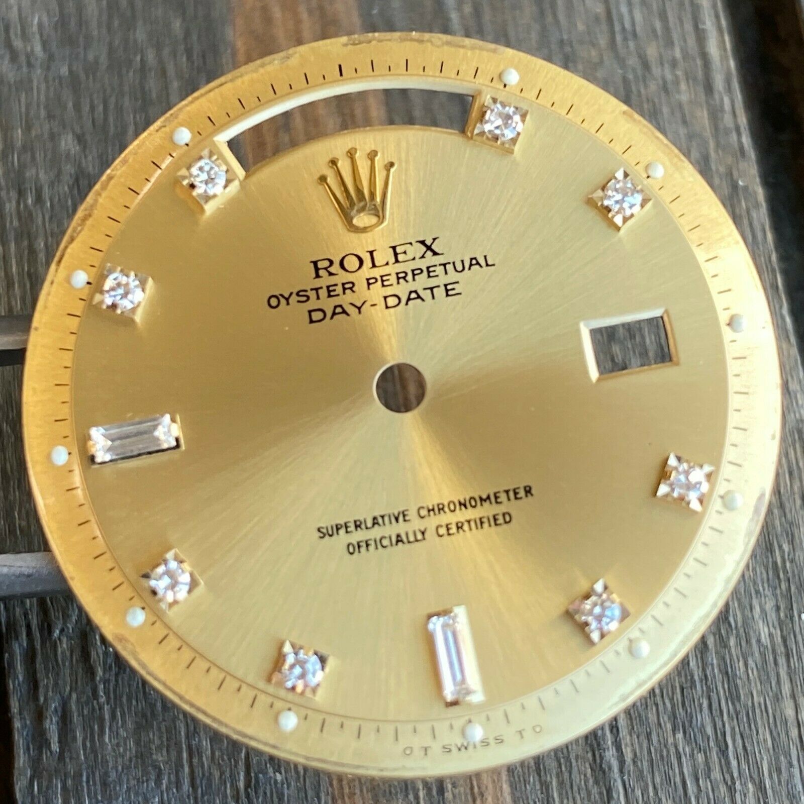Rolex Day-Date RARE Vintage Champagne Round & Baguette Diamond Pie-Pan Dial - luxuriantconcierge