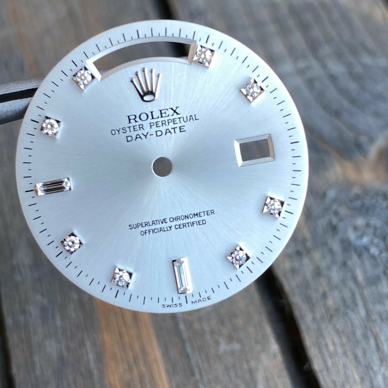 Original Rolex Day-Date 18K White Gold Silver Diamond Dial & Baguette Diamonds - luxuriantconcierge