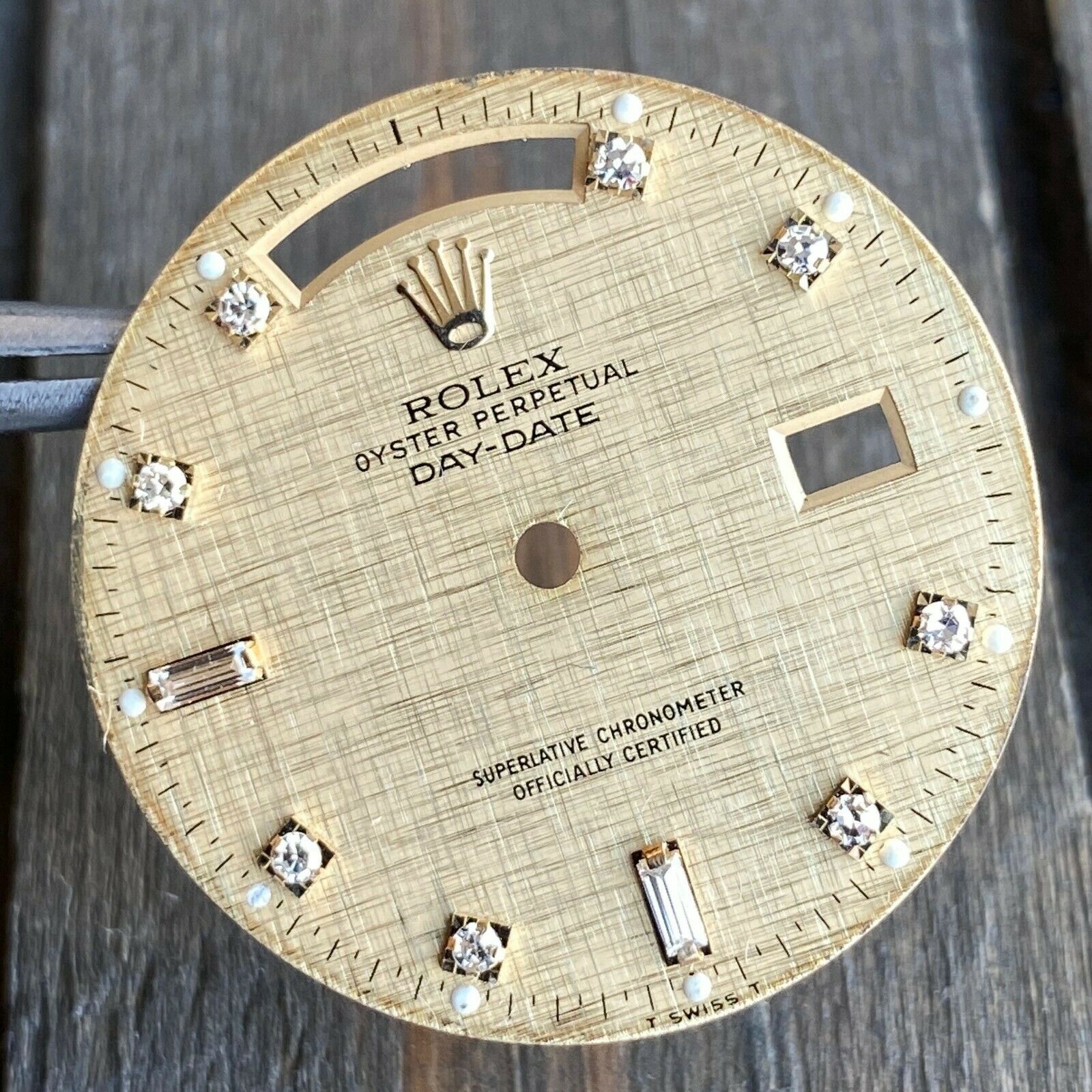 Original Rolex Day-Date 18K Yellow Gold Champagne Linen Diamond Dial 36mm - luxuriantconcierge