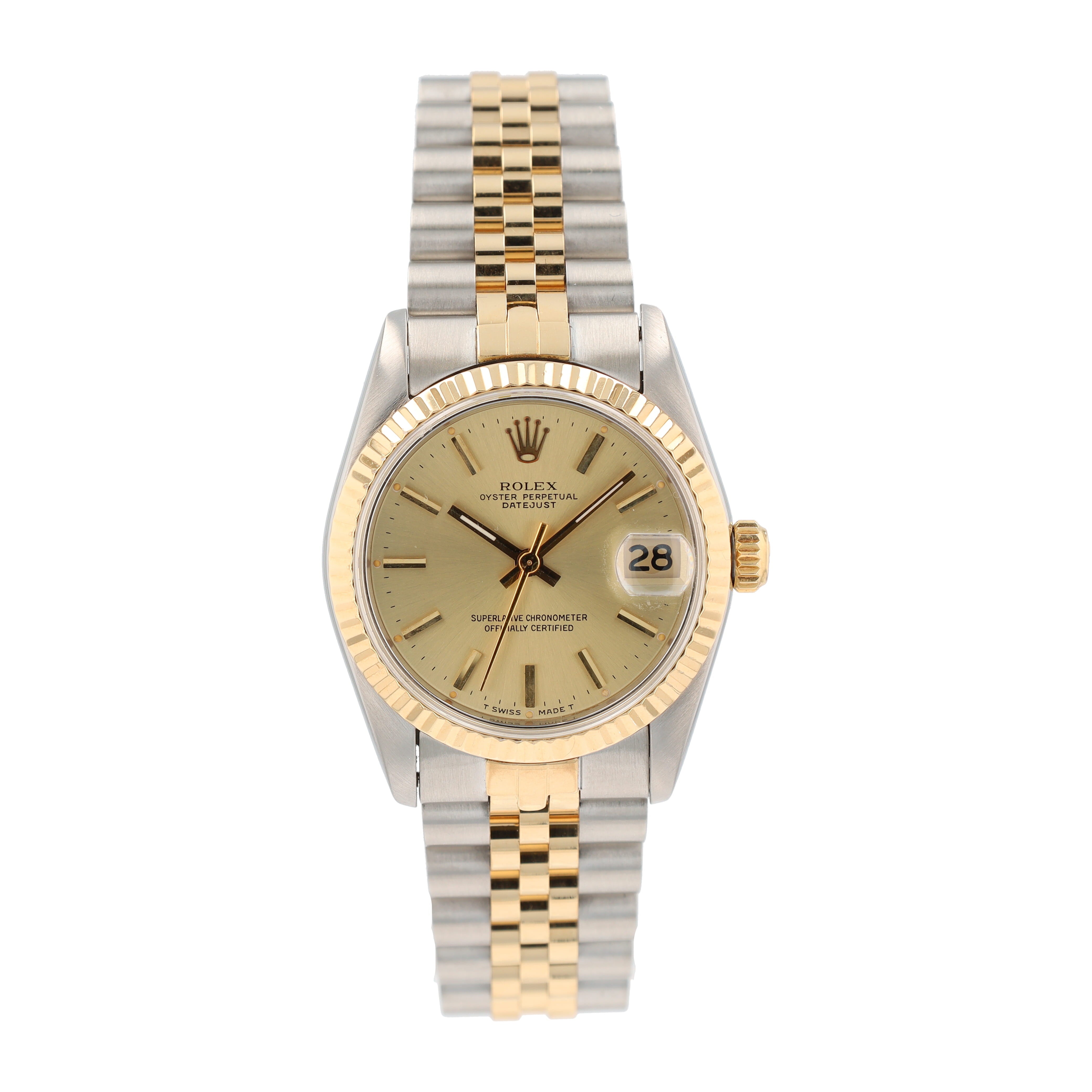 B&P Rolex Datejust  68273 31mm Champagne Index Dial Fluted Bezel Jubilee Band