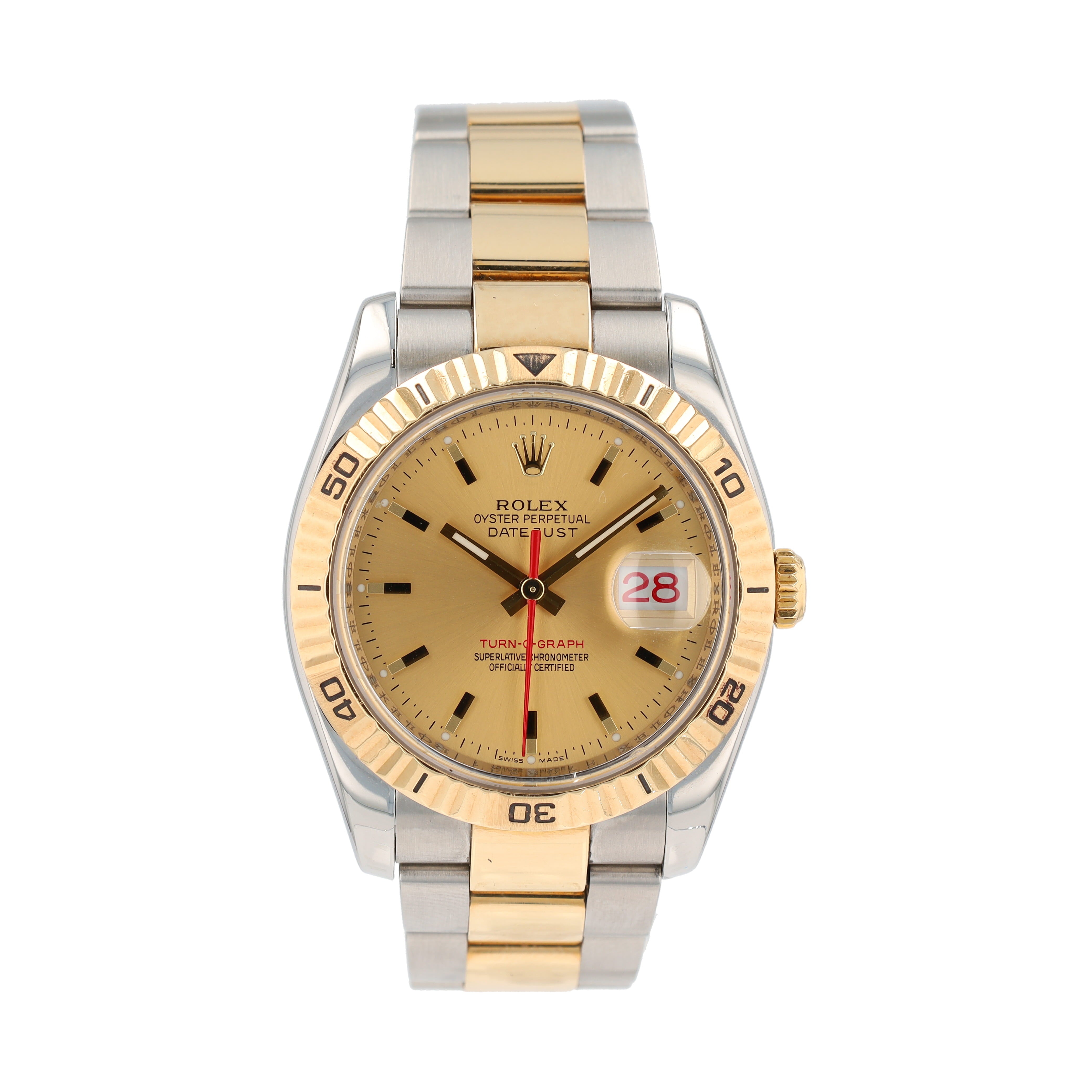 Rolex Datejust  116263 36mm Champagne Index Luminous Dial Turn-O-Graph Bezel Oyster Band