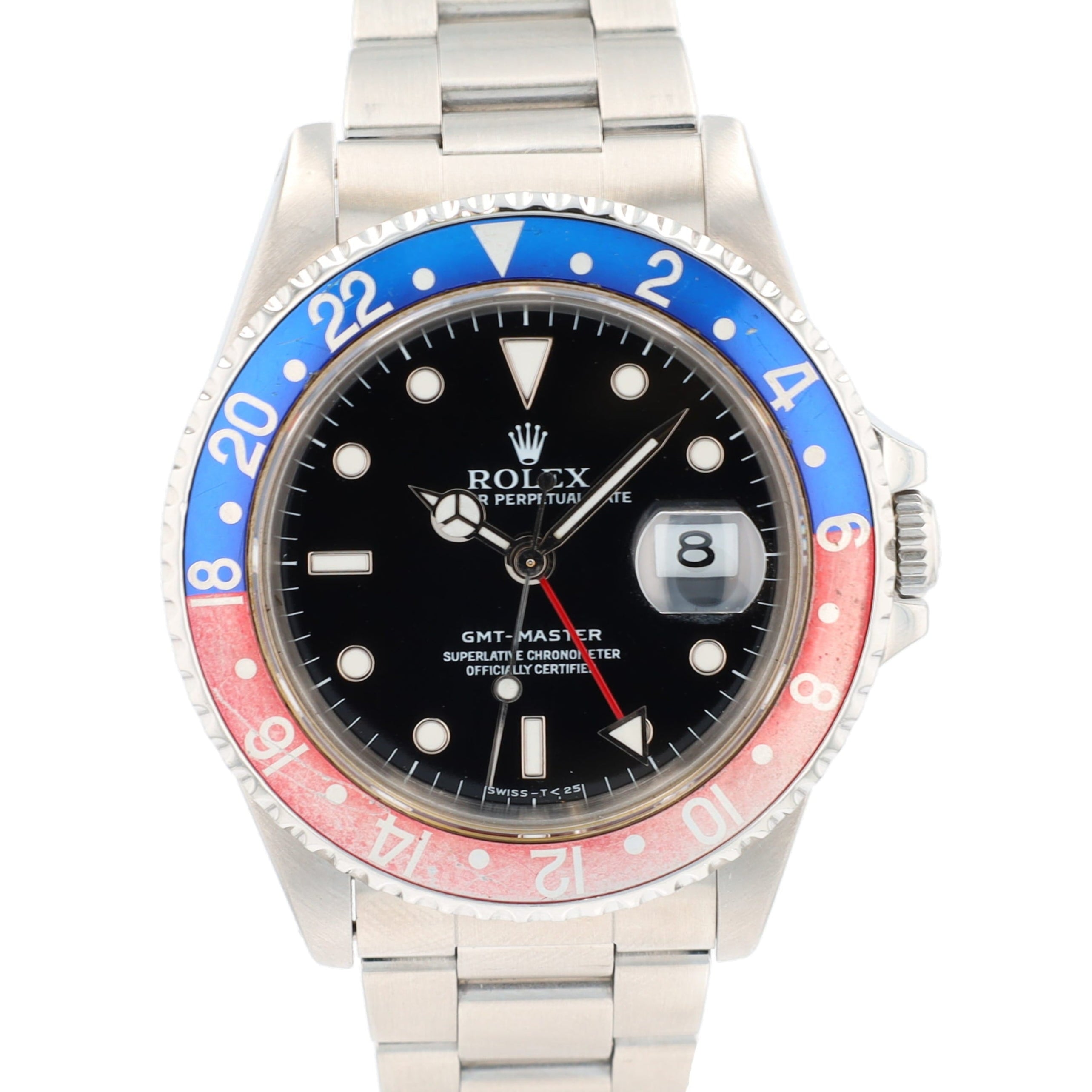 Rolex GMT Master 16700 40mm Black White Luminous Dial Rotatable Bezel - Pepsi Faded Insert Bezel Oyster Band - Luxuriant Concierge