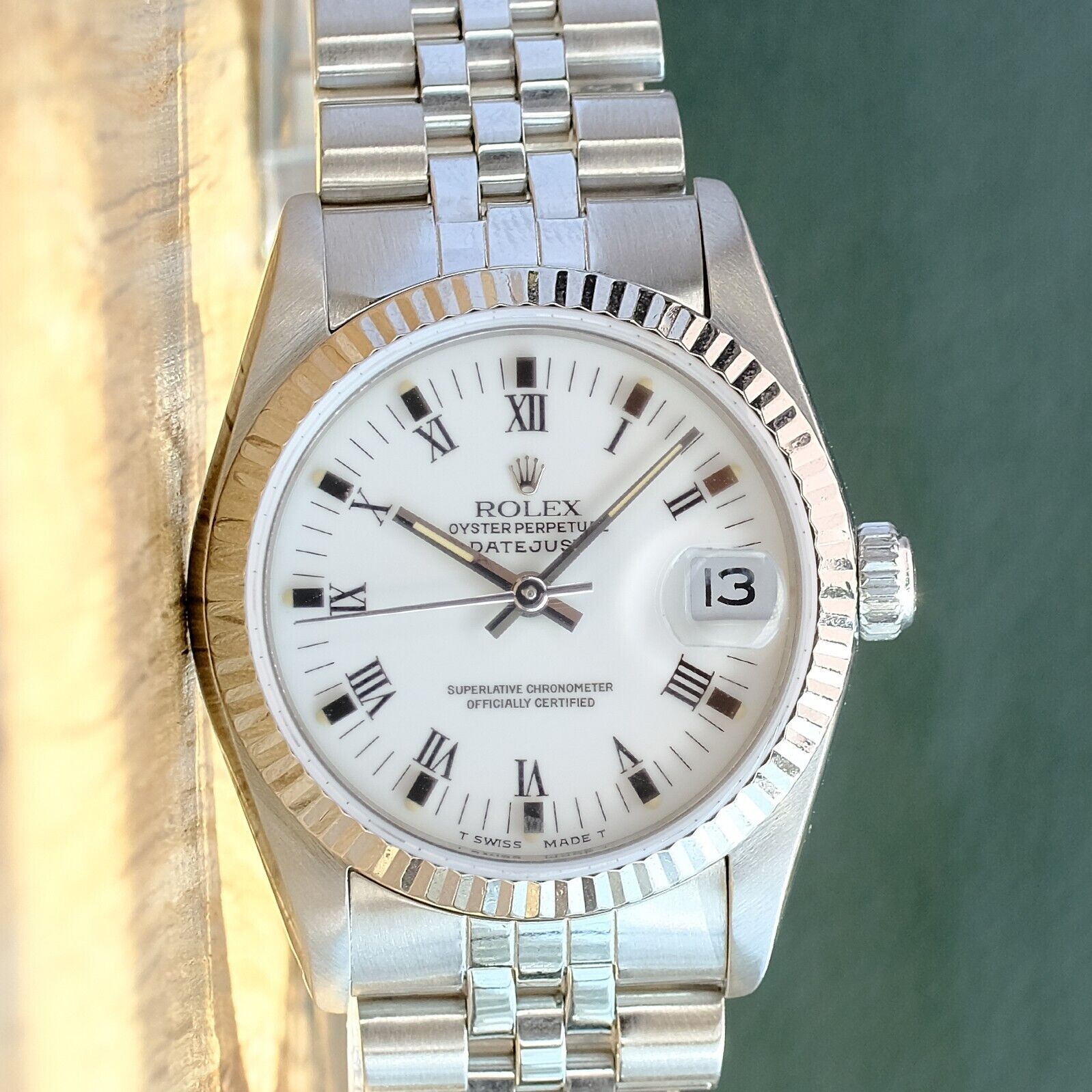 ROLEX DATEJUST WHITE ROMAN NUMERAL DIAL STEEL JUBILEE WATCH 68274 - Luxuriant Concierge