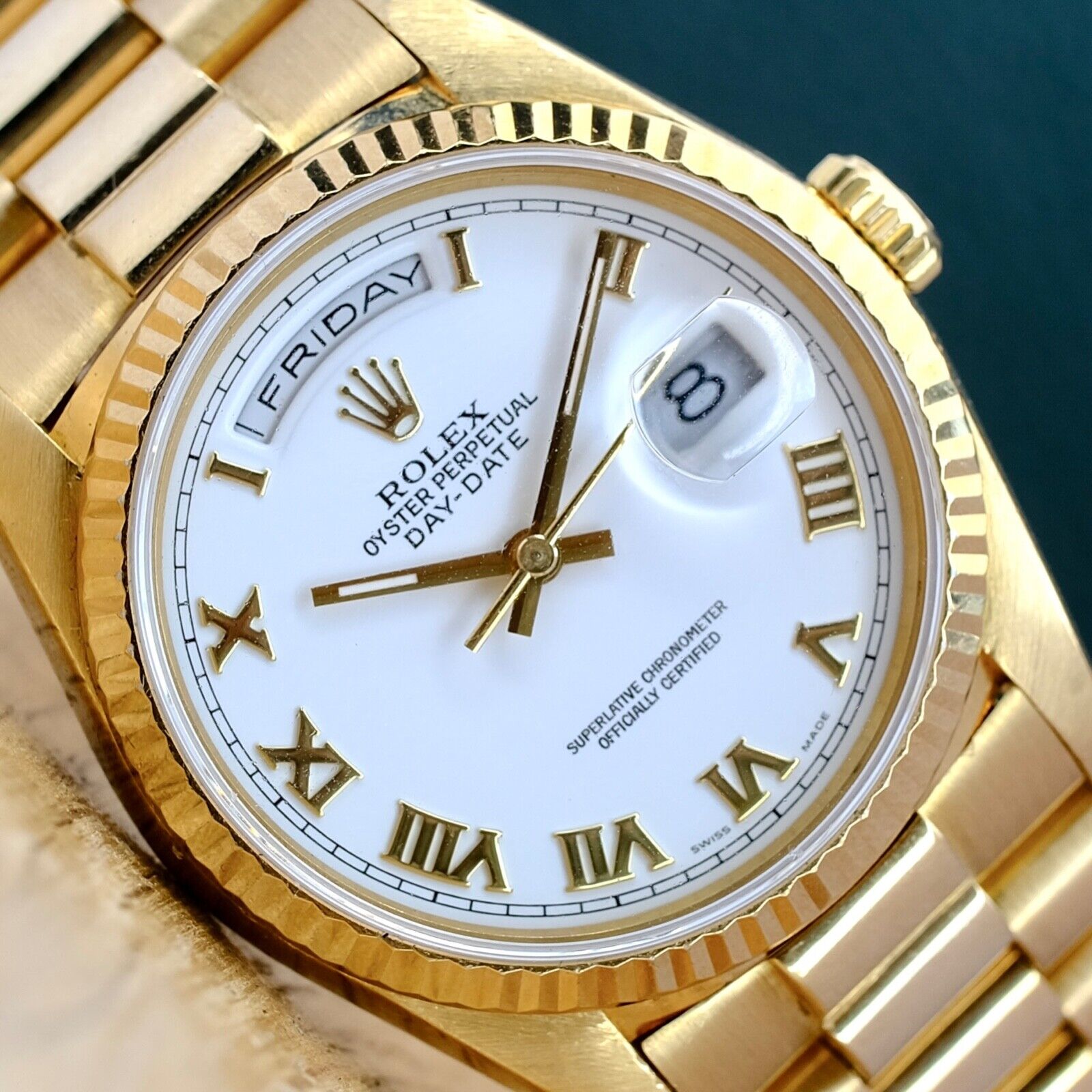 Rolex Day-date White Roman Dial President Band Watch 18238 - Luxuriant Concierge