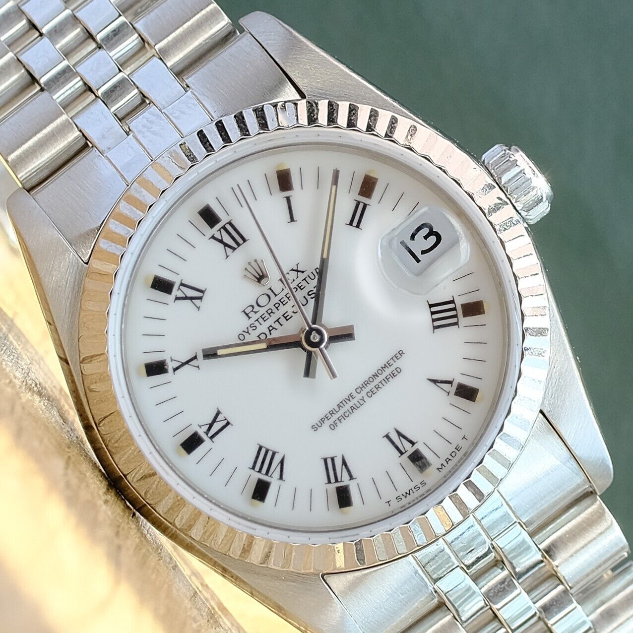 ROLEX DATEJUST WHITE ROMAN NUMERAL DIAL STEEL JUBILEE WATCH 68274 - Luxuriant Concierge