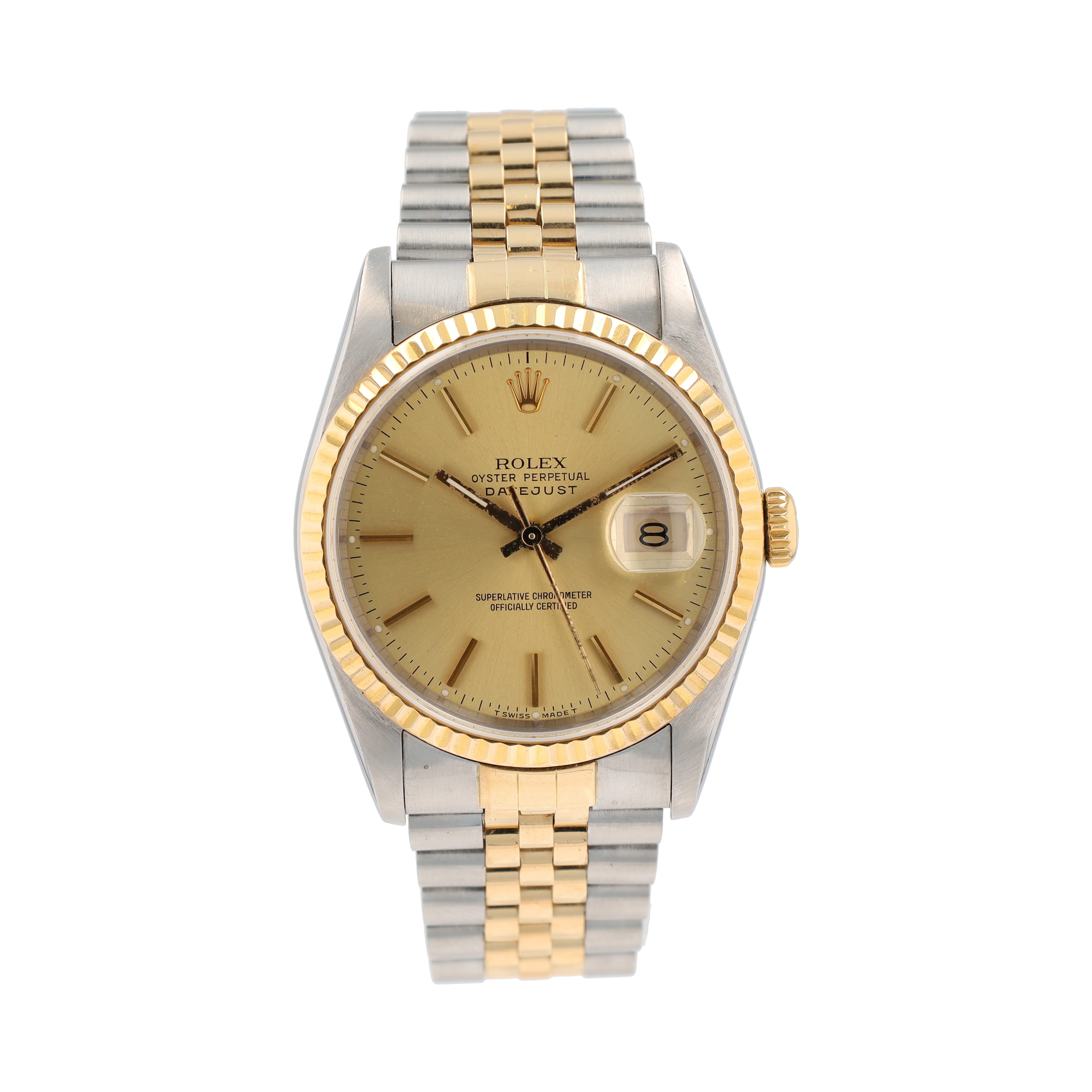 Rolex Datejust  16233 36mm Champagne Index Dial Fluted Bezel Jubilee Band