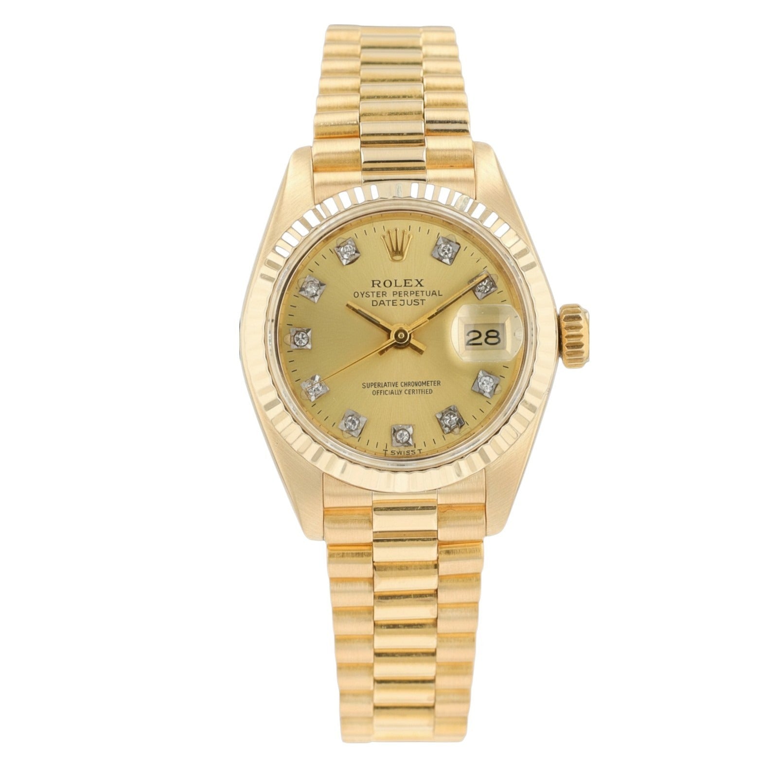 Rolex Ladies Datejust 69178 18KY Gold Champagne Diamond Dial President Watch - Luxuriant Concierge