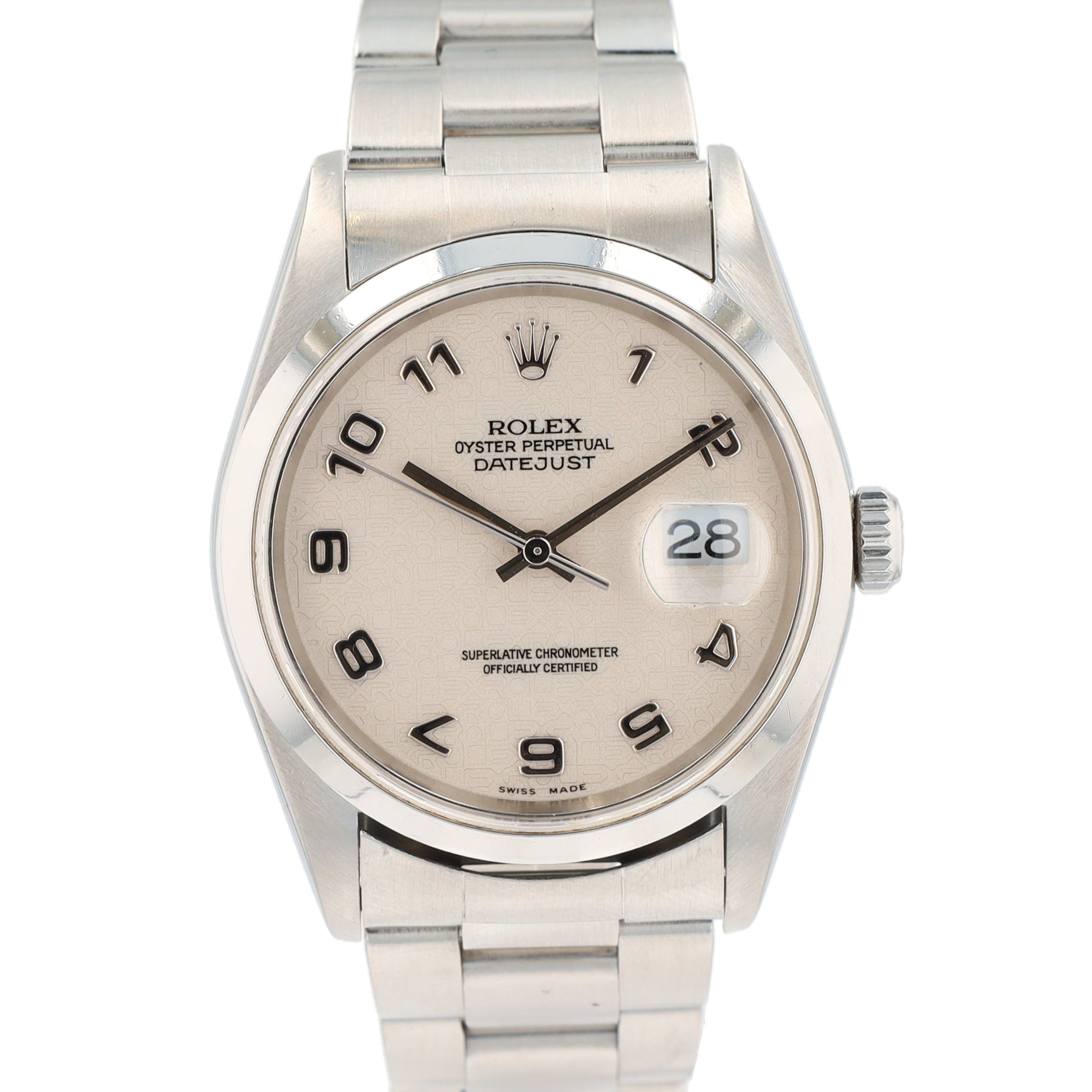 Rolex Datejust 16200 36mm Cream Jubilee Arabic Dial Smooth Bezel Oyster Band - Luxuriant Concierge