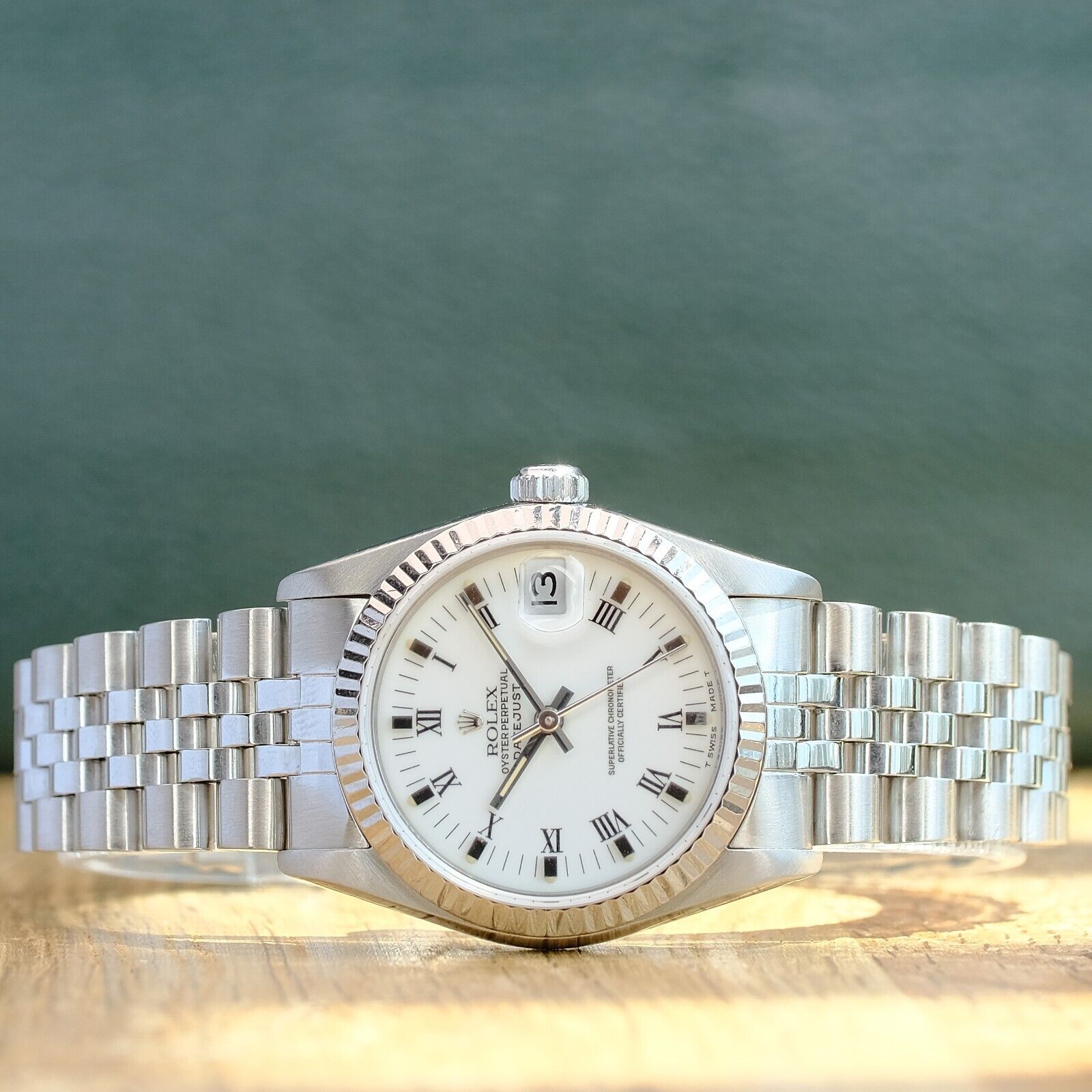 ROLEX DATEJUST WHITE ROMAN NUMERAL DIAL STEEL JUBILEE WATCH 68274 - Luxuriant Concierge