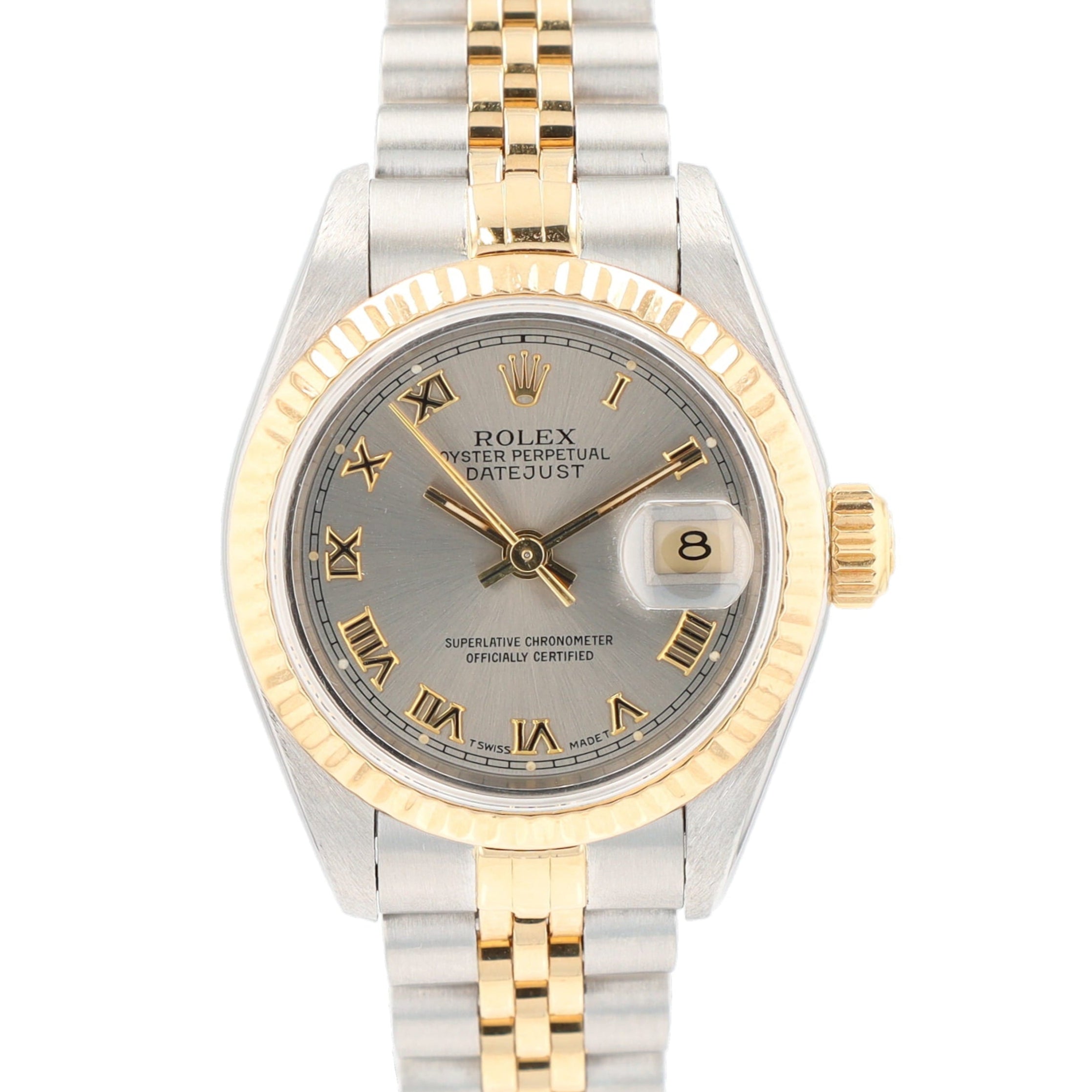 Rolex Datejust  69173 26mm Grey Roman Numeral Dial Flluted Bezel Jubilee Band - Luxuriant Concierge