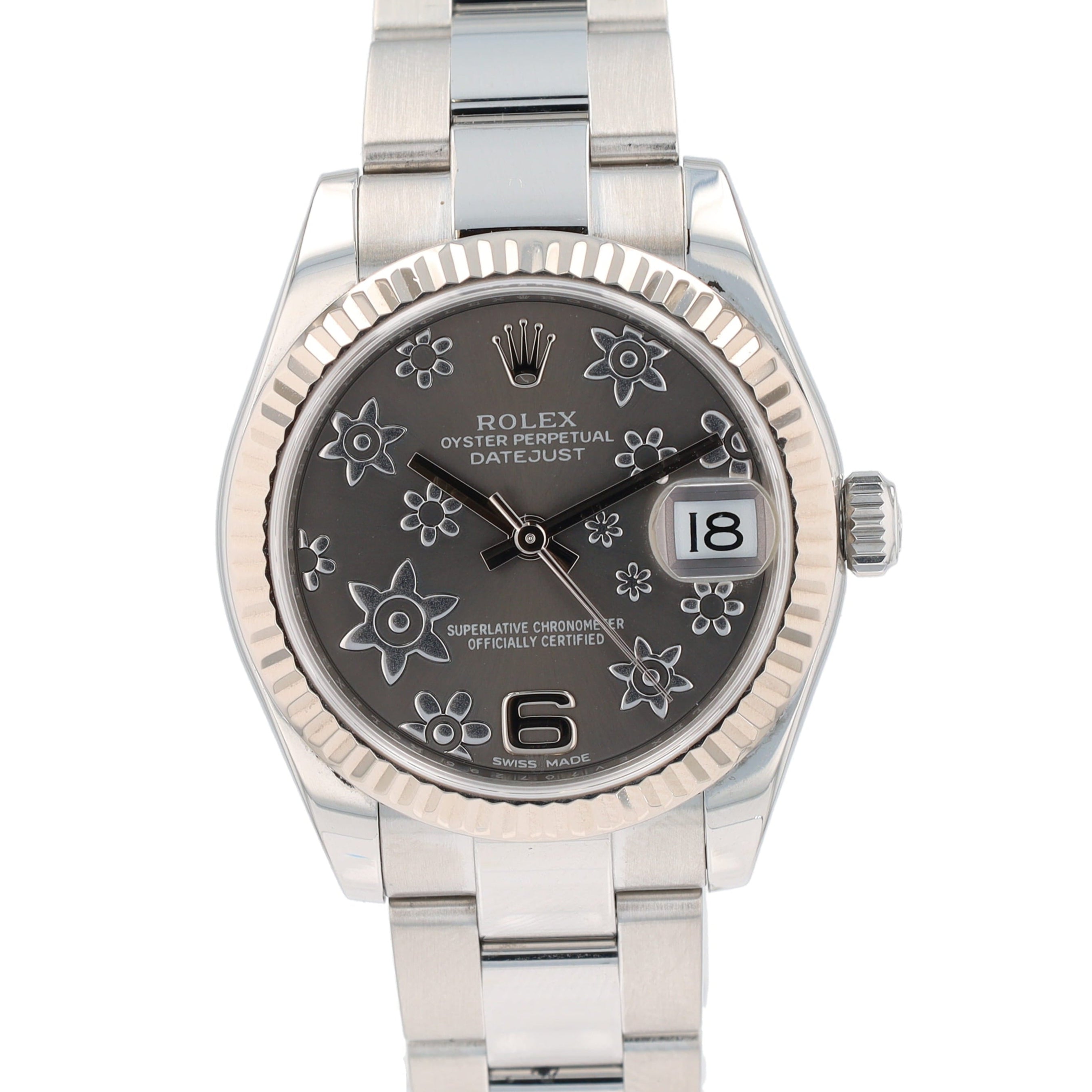 Rolex Datejust  178274 31mm Grey Floral None Dial Fluted Bezel Oyster Band - Luxuriant Concierge