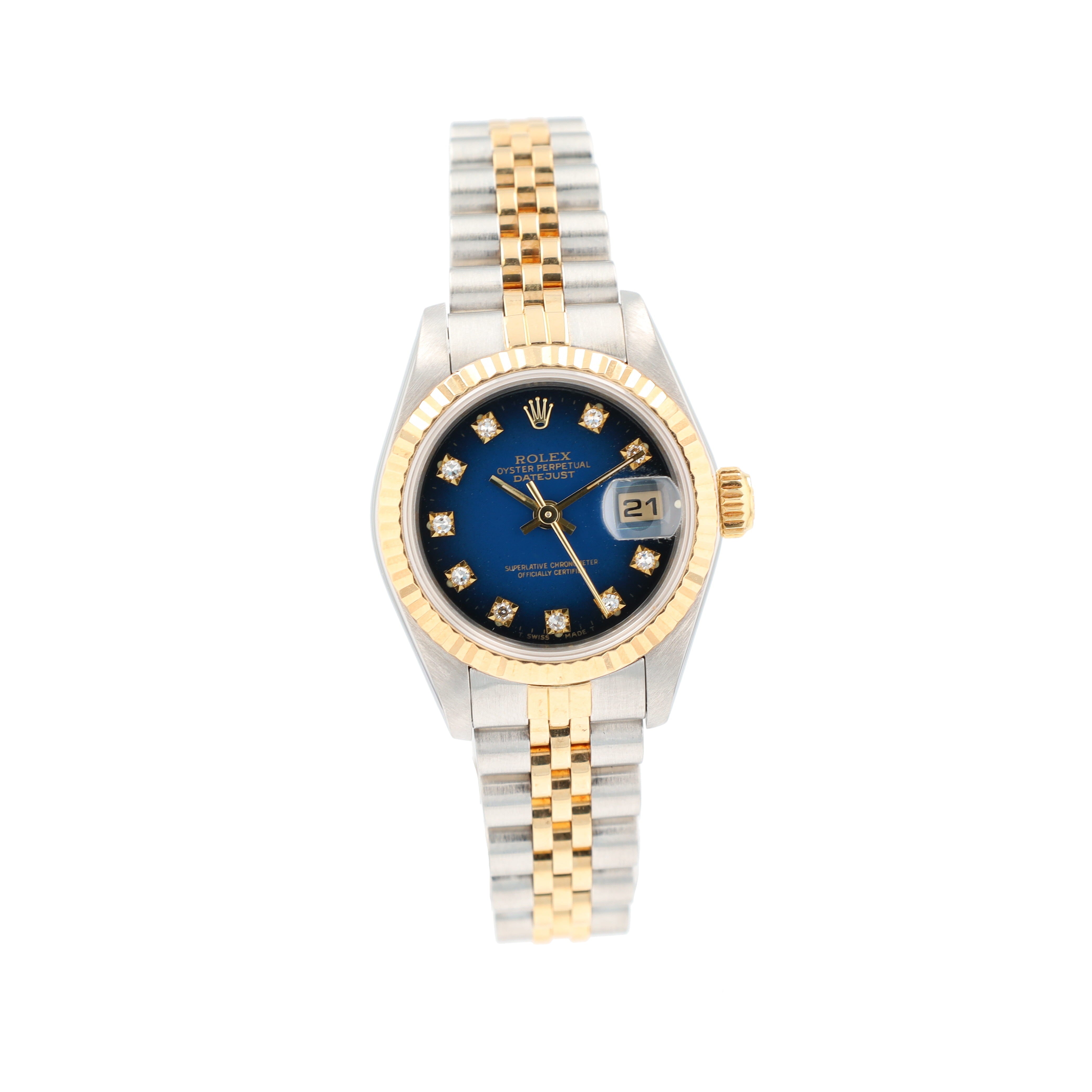 Rolex Datejust 69173 26mm Blue Vignette AM Diamond (N.S) Dial Fluted Bezel Jubilee Band