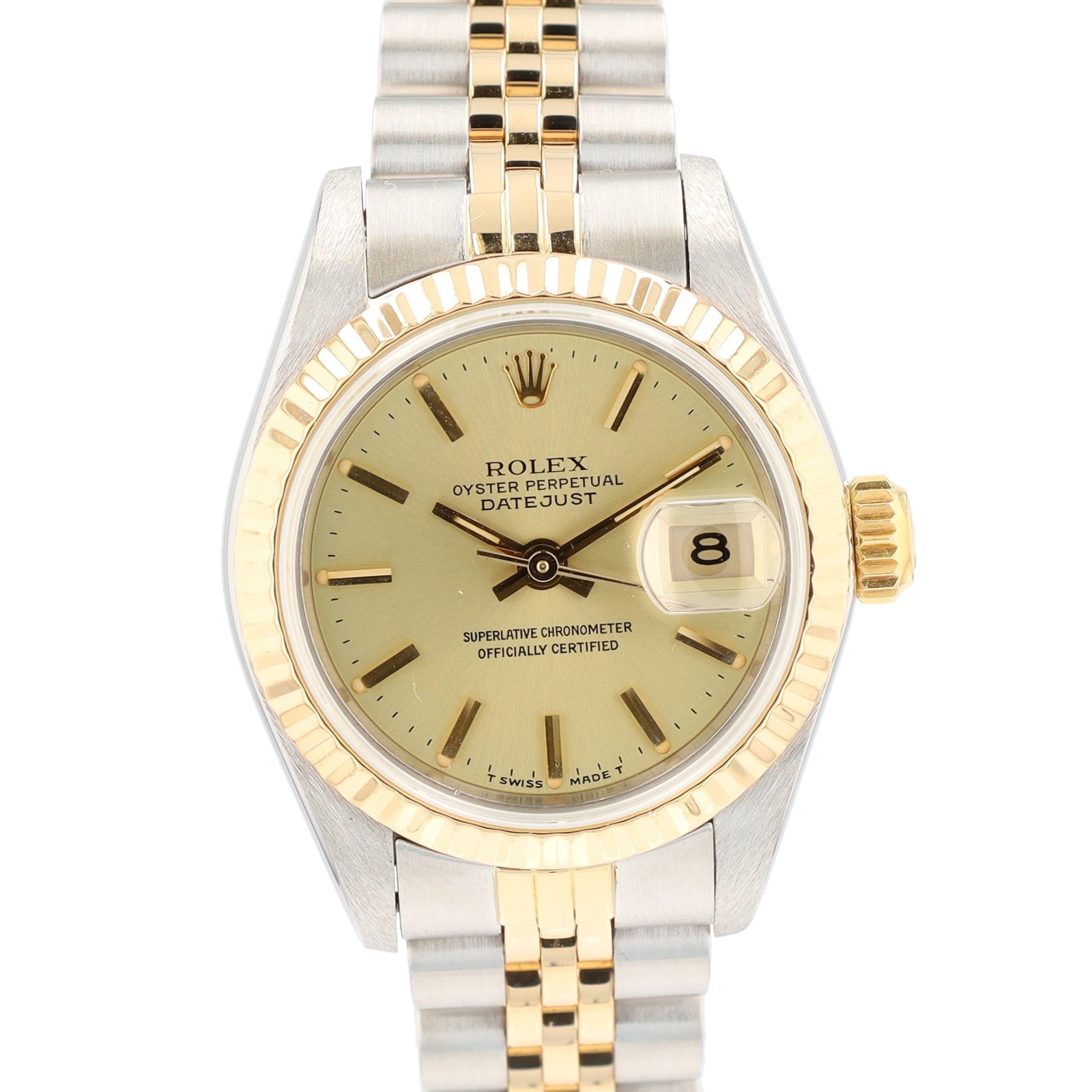 Rolex Datejust  69173 26mm Champagne Index Dial Fluted Bezel Jubilee Band - Luxuriant Concierge