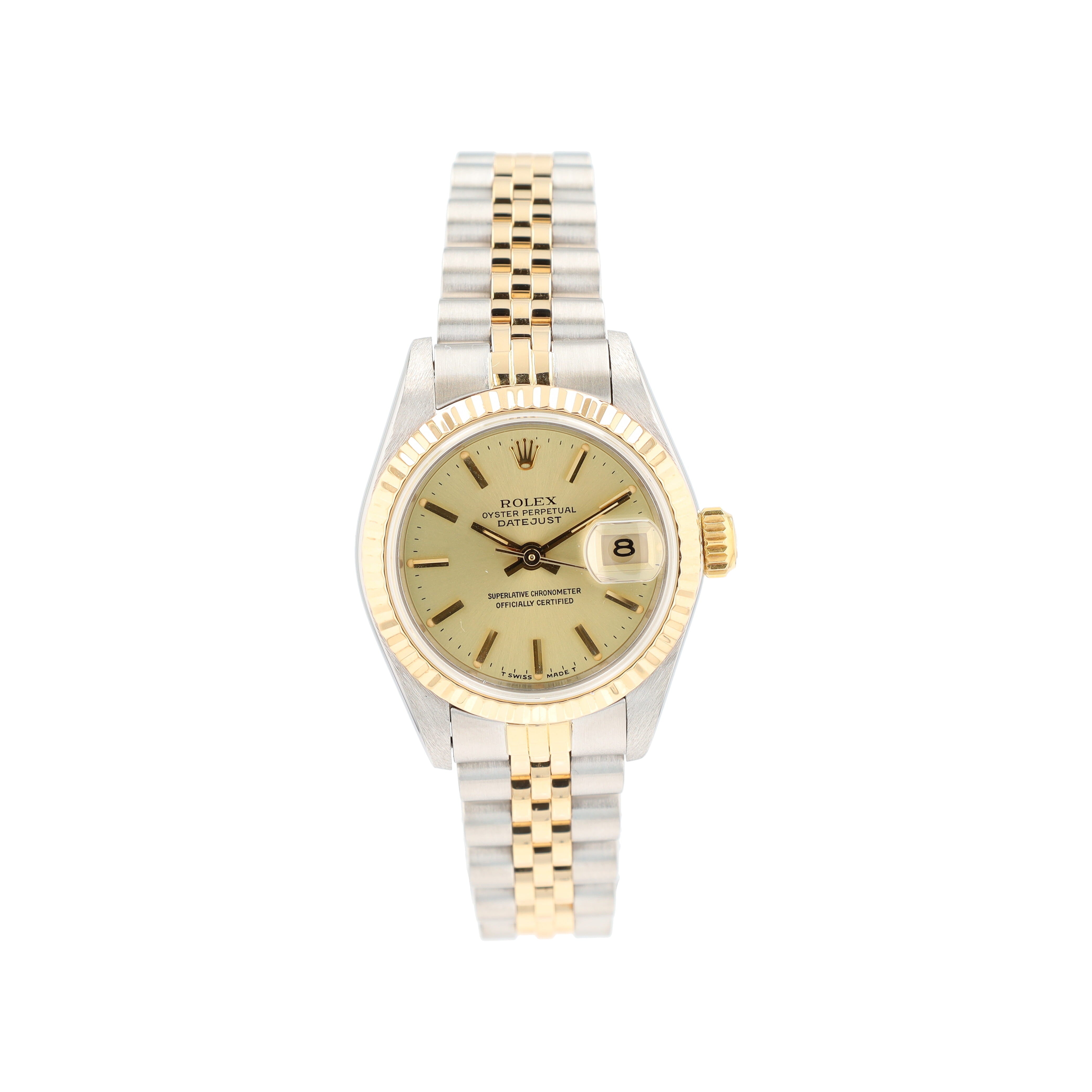 Rolex Datejust  69173 26mm Champagne Index Dial Fluted Bezel Jubilee Band