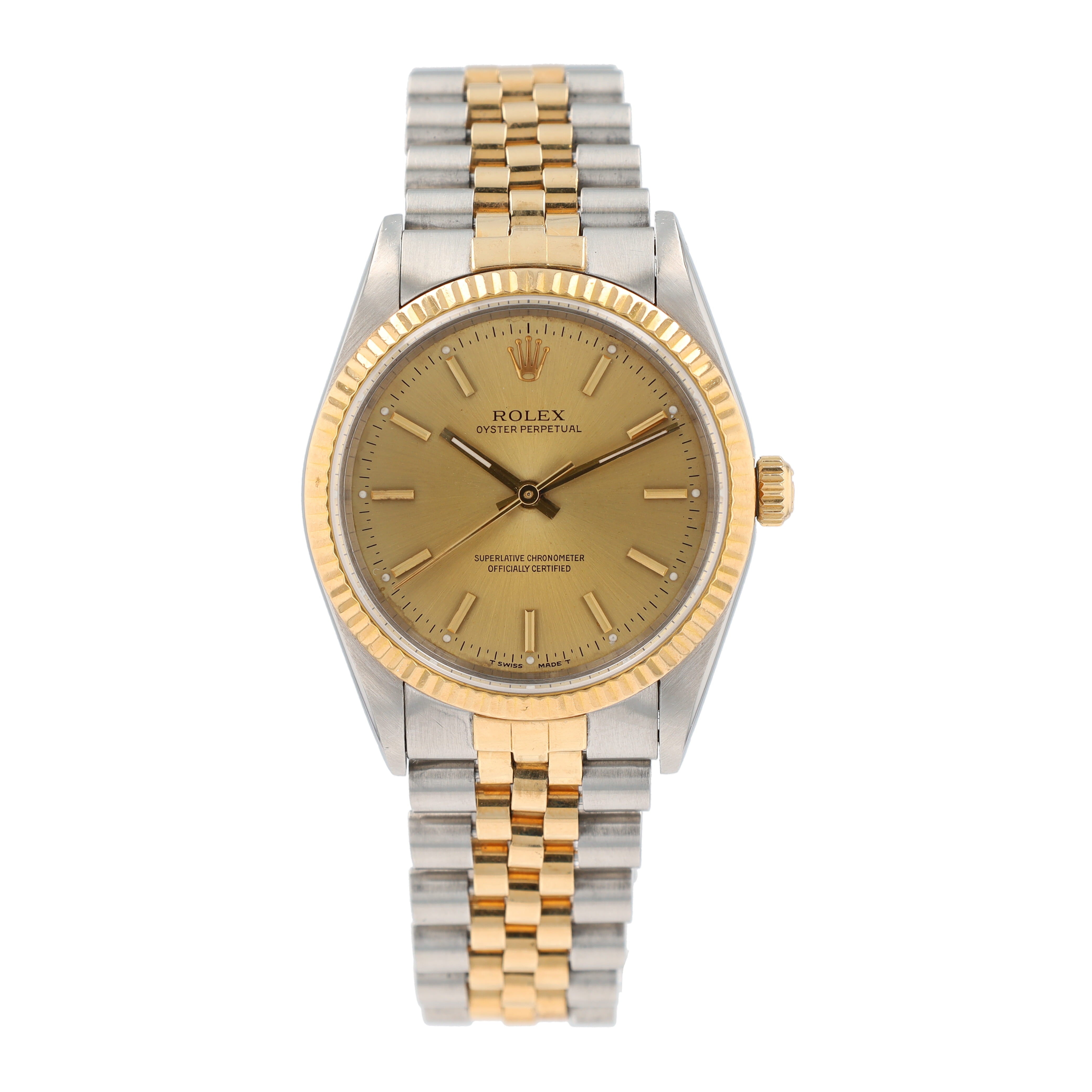 Rolex Oyster Perpetual 14233 36mm Champagne Index Dial  Bezel Jubilee Band