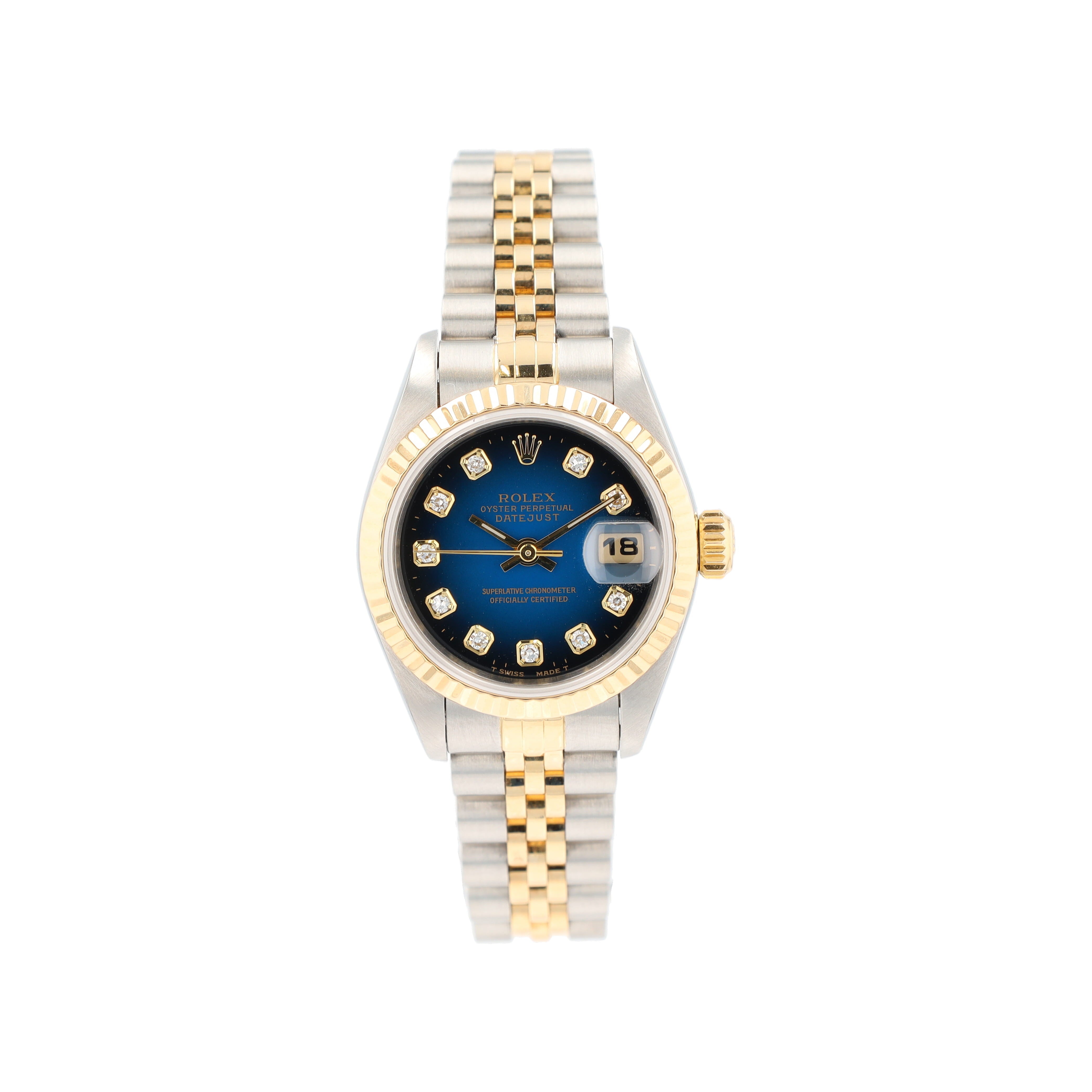 Rolex Datejust  69173 26mm Blue Vignette Diamonds (N.S) Dial Fluted Bezel Jubilee Band