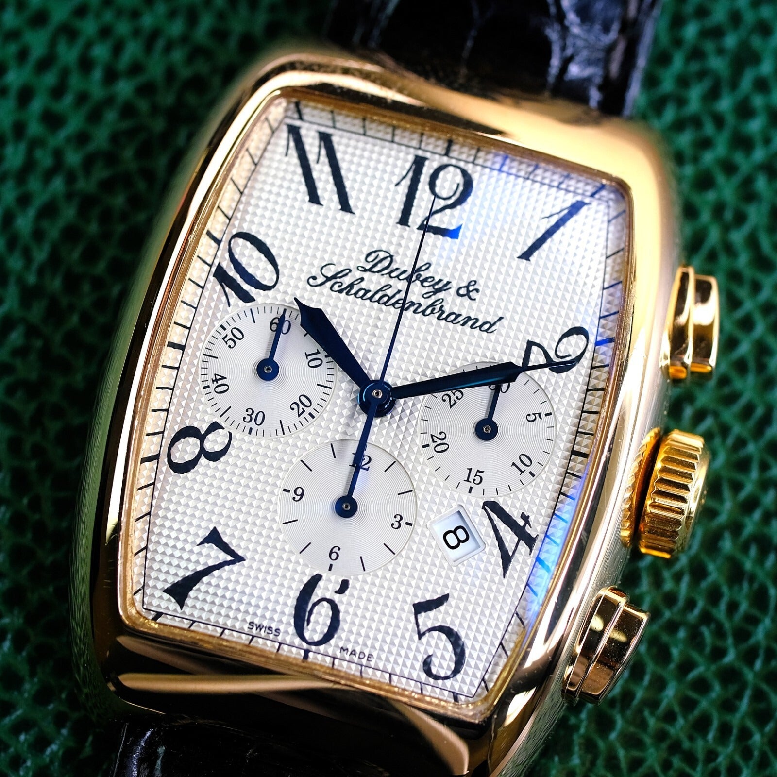 Dubery & Schaldenbrand Aerochrono Cream Dial 18K Yellow Gold Bezel Leather Band