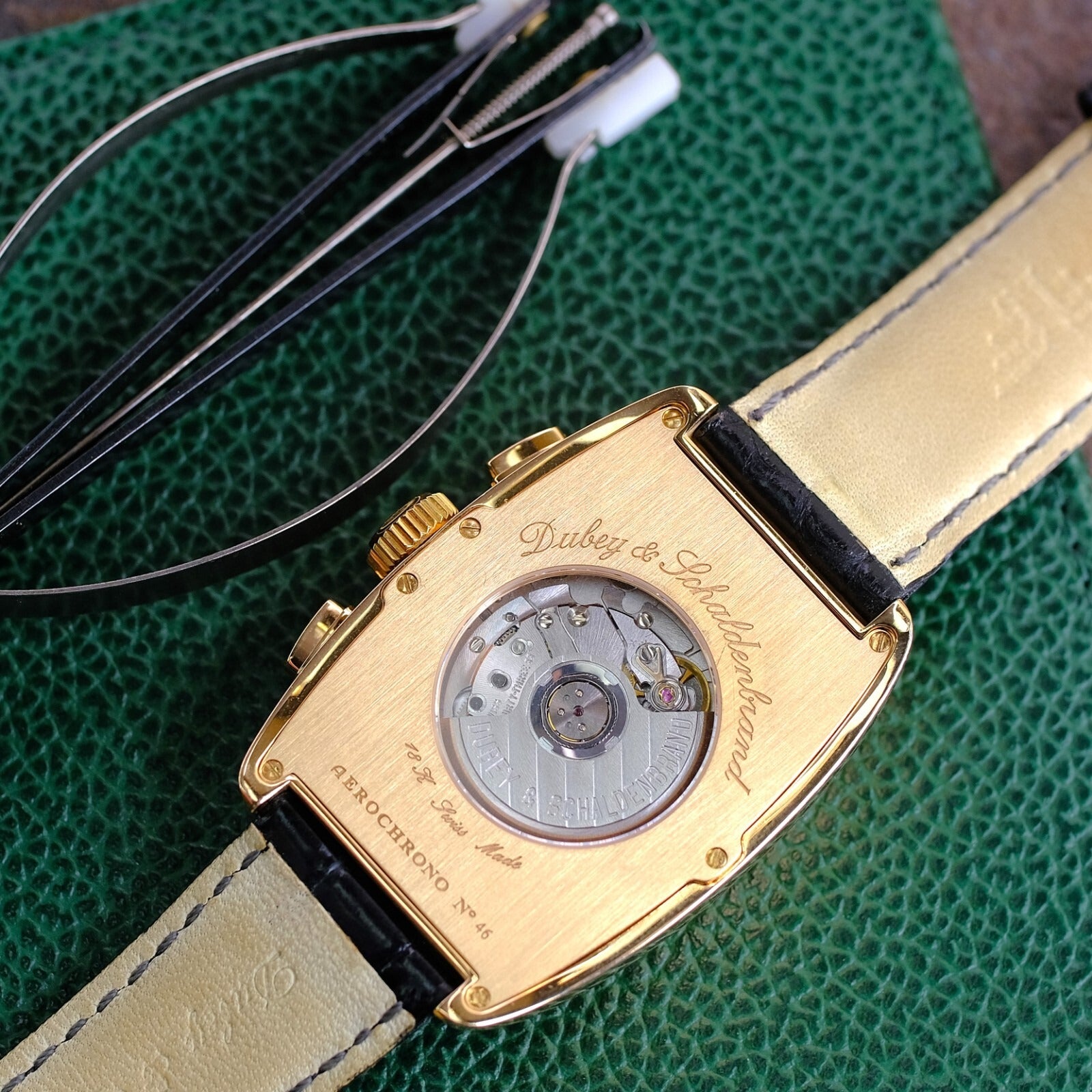 Dubery & Schaldenbrand Aerochrono Cream Dial 18K Yellow Gold Bezel Leather Band