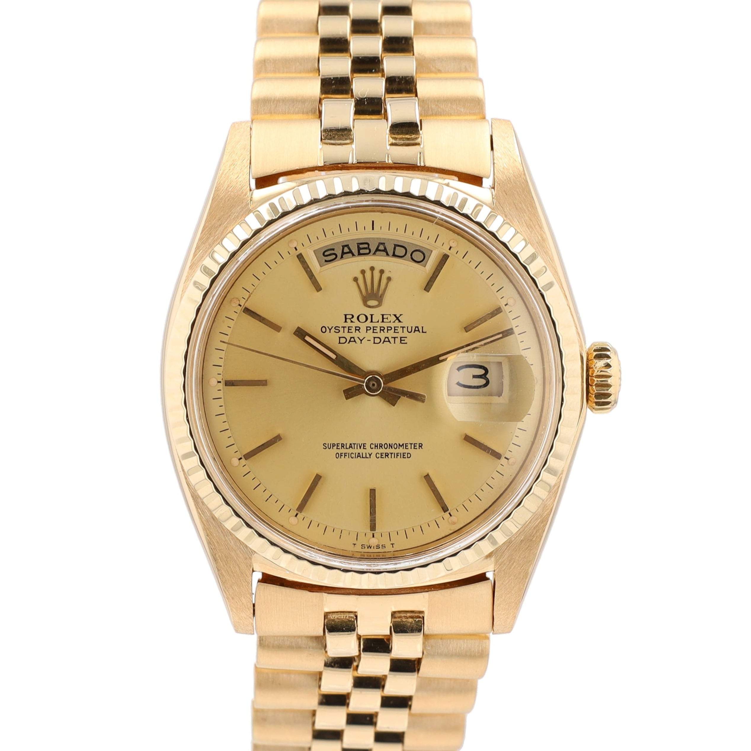 Rolex Day-Date 1803 36mm Champagne Index Dial Fluted Bezel Jubilee Band - Luxuriant Concierge