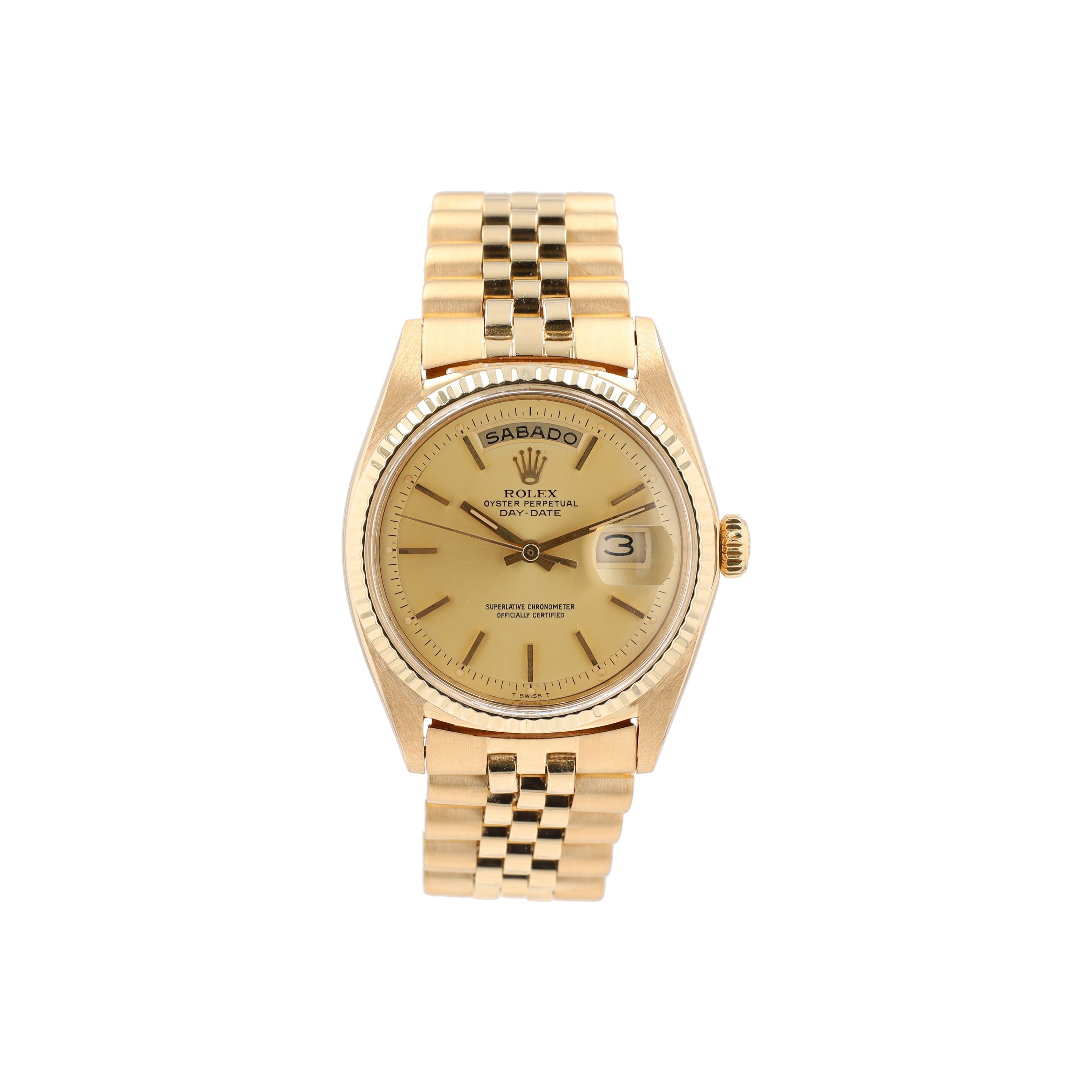 Rolex Day-Date 1803 36mm Champagne Index Dial Fluted Bezel Jubilee Band