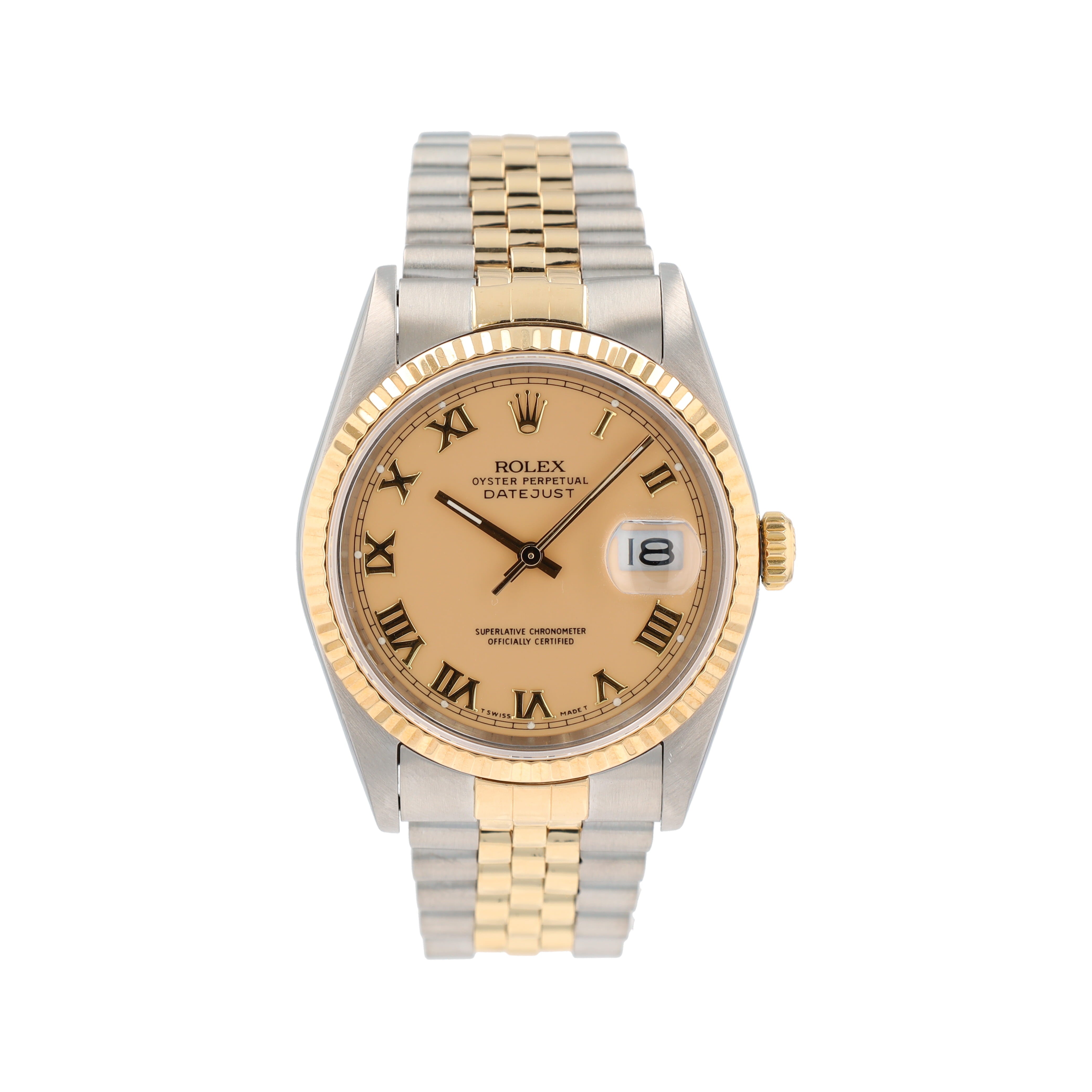 Rolex Datejust  16233 36mm Ivory Roman Numeral Dial Fluted Bezel Jubilee Band