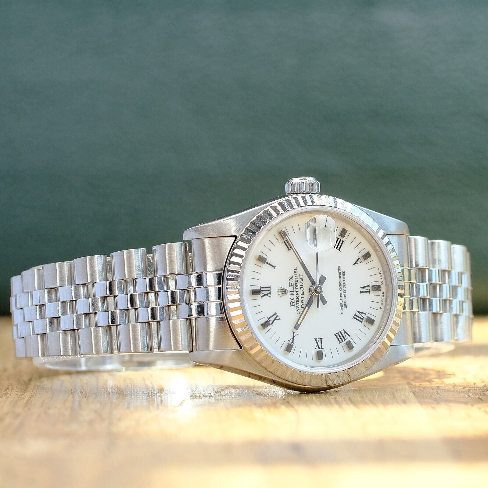 ROLEX DATEJUST WHITE ROMAN NUMERAL DIAL STEEL JUBILEE WATCH 68274 - Luxuriant Concierge