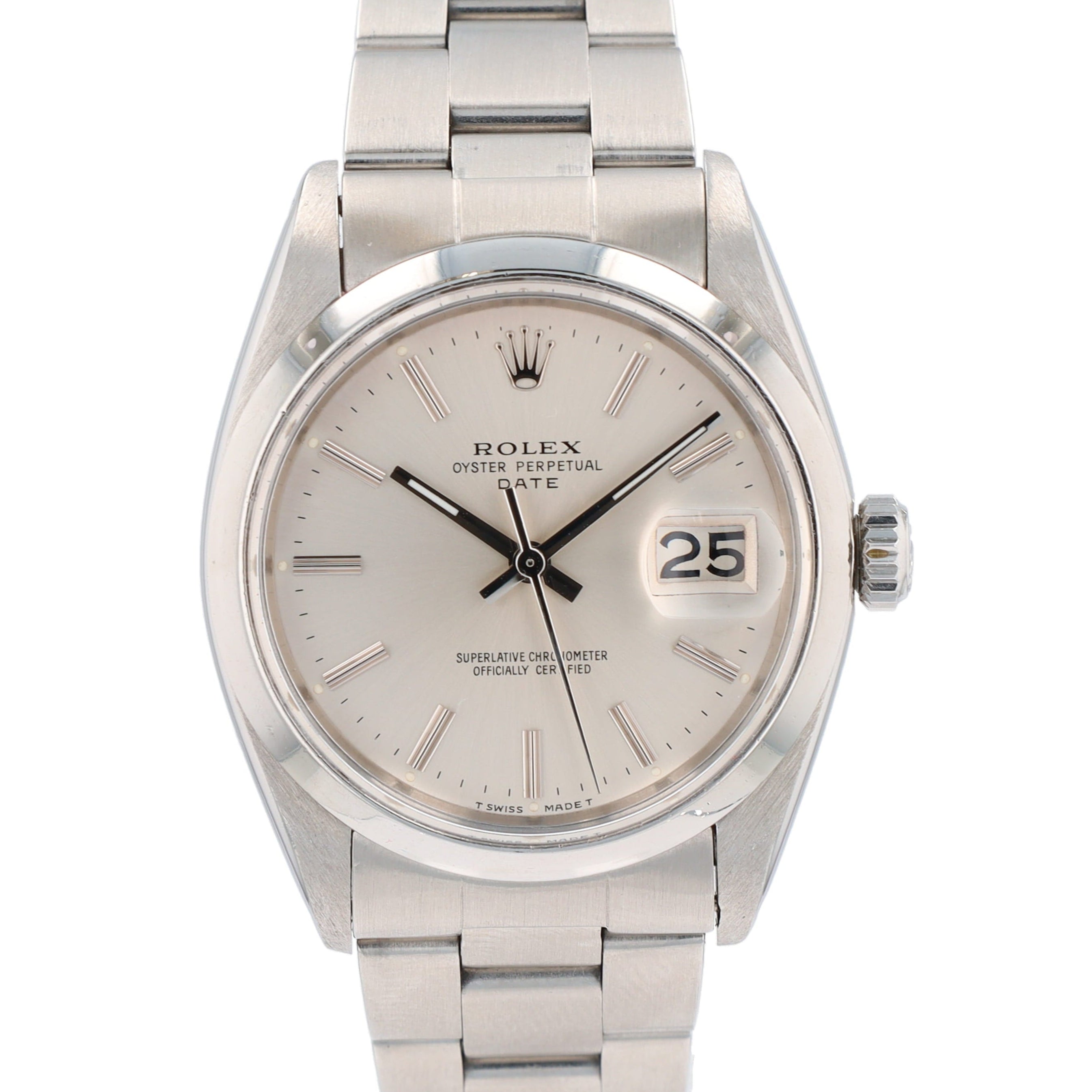 Rolex Date 1500 34mm Silver Index Dial Smooth Bezel Oyster Band - Luxuriant Concierge