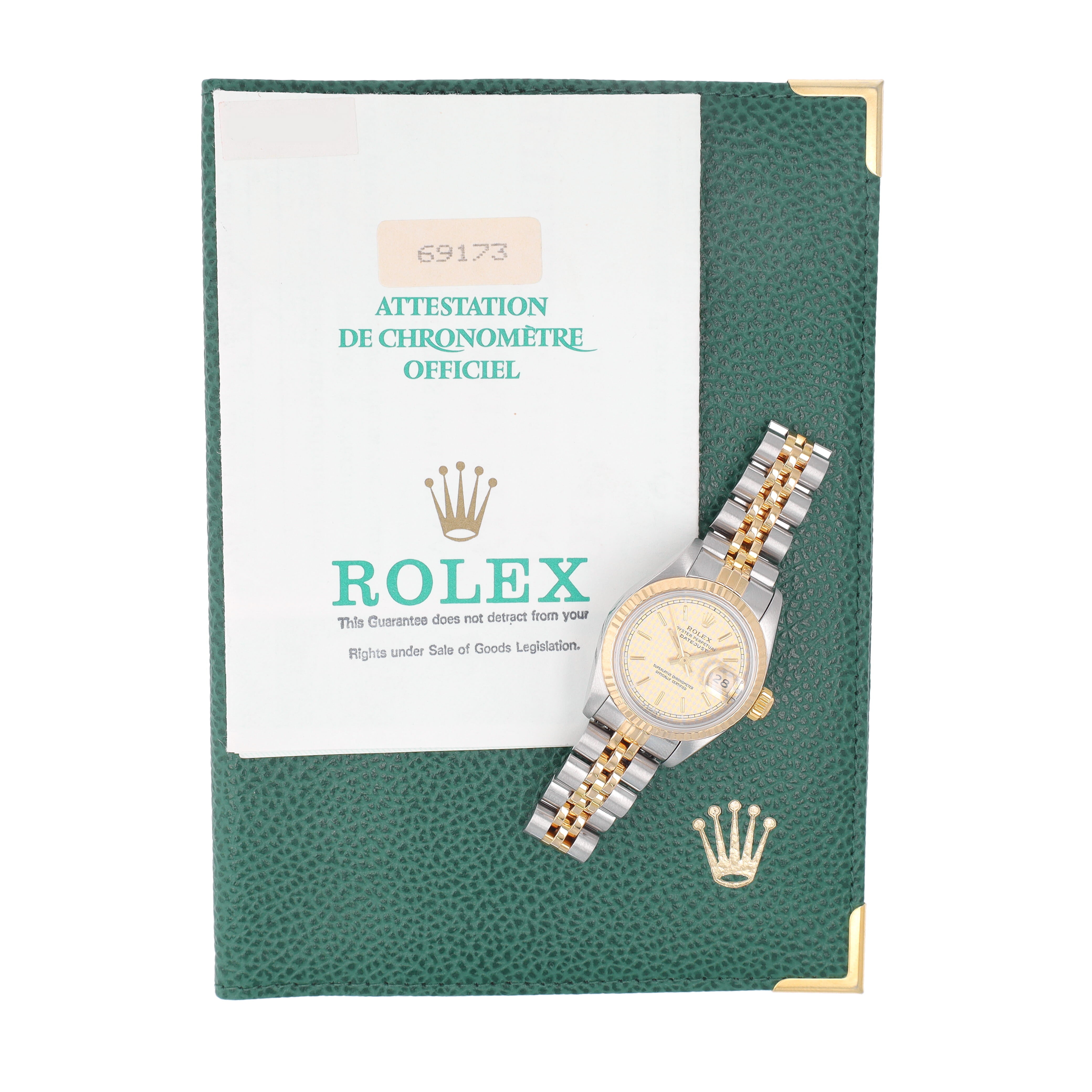 B&P Rolex Datejust 69173 26mm Houndstooth Index Dial Fluted Bezel Jubilee Band