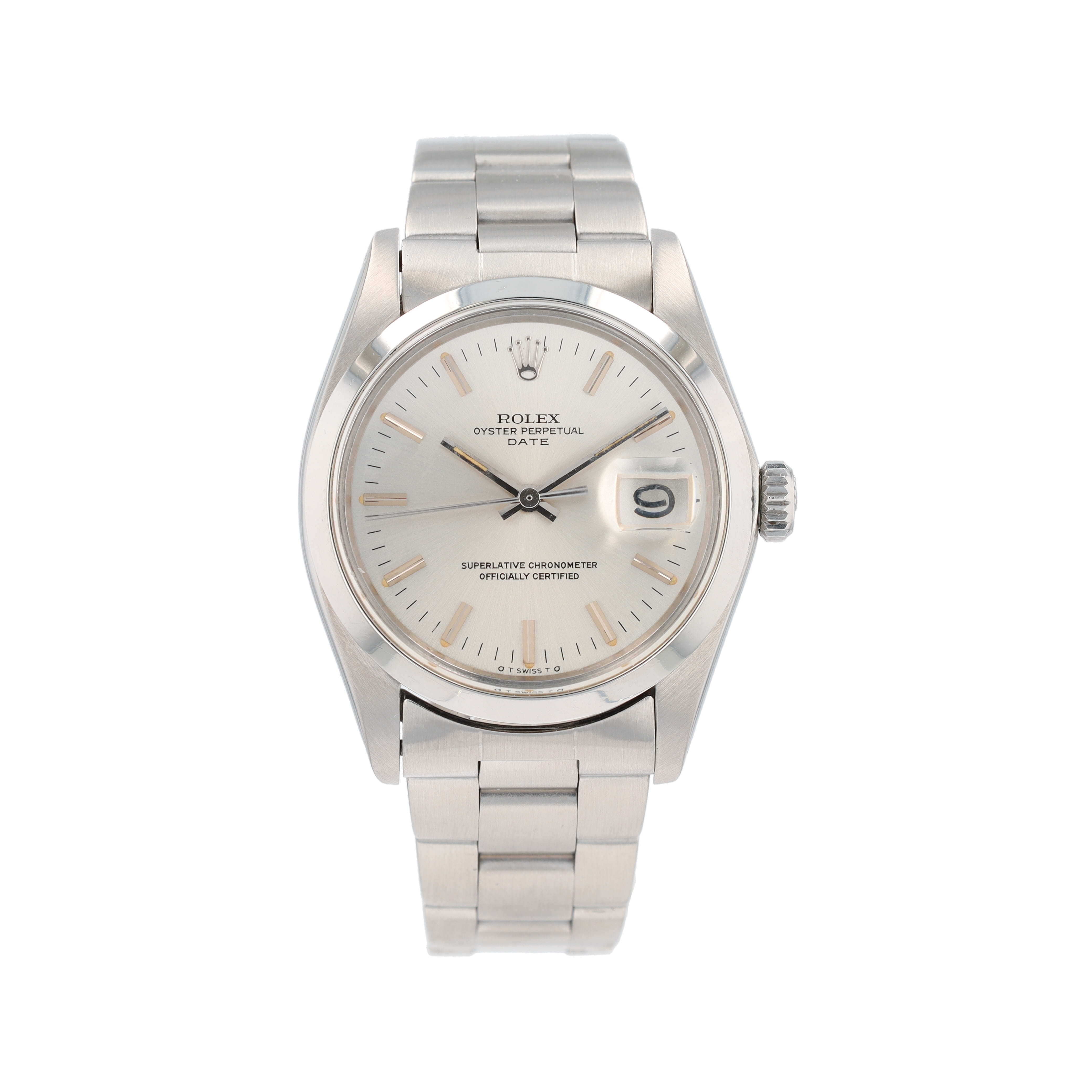 Rolex Date 1500 34mm Silver Index Dial Smooth Bezel Oyster Band