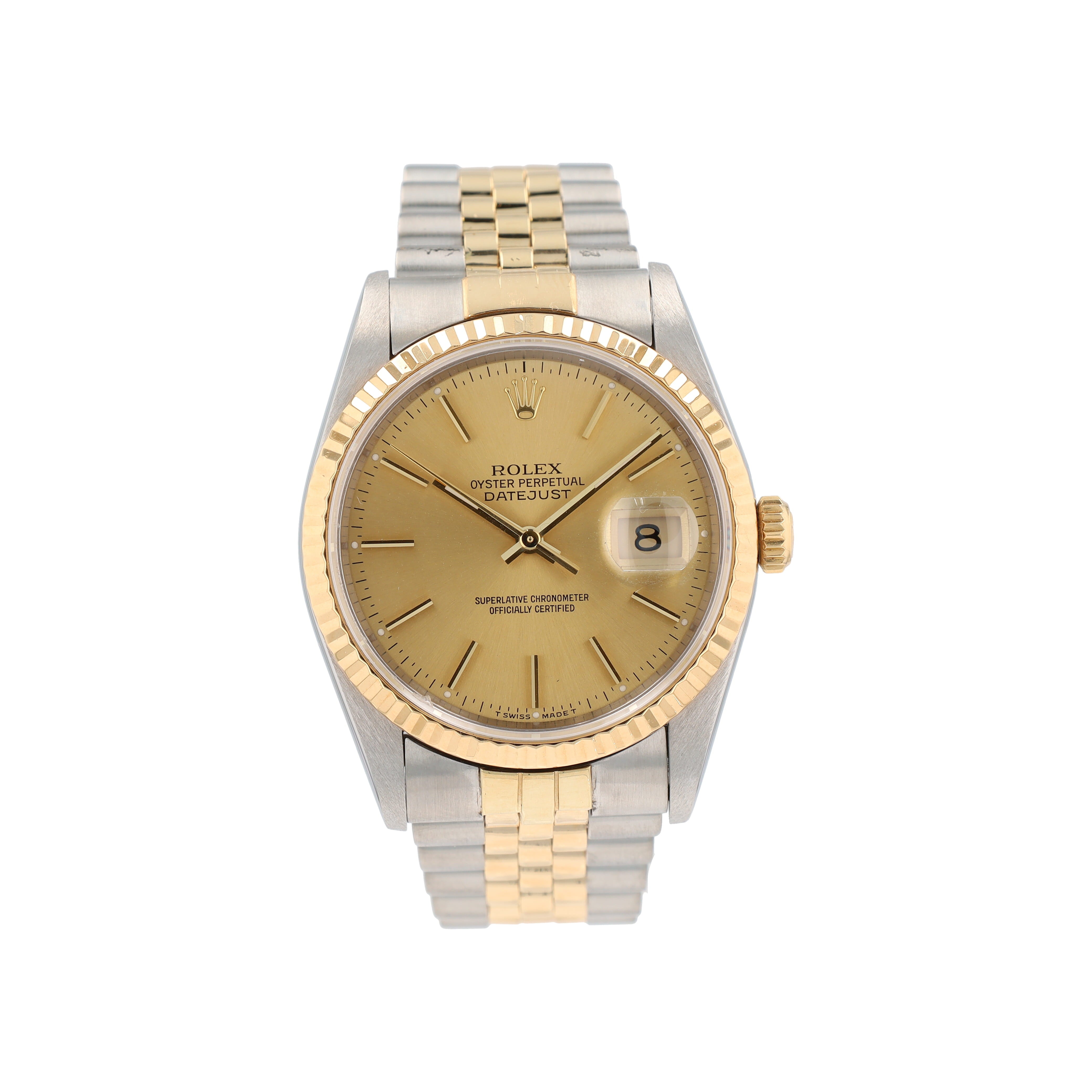 Rolex Datejust  16233 36mm Champagne Index Dial Fluted Bezel Jubilee Band