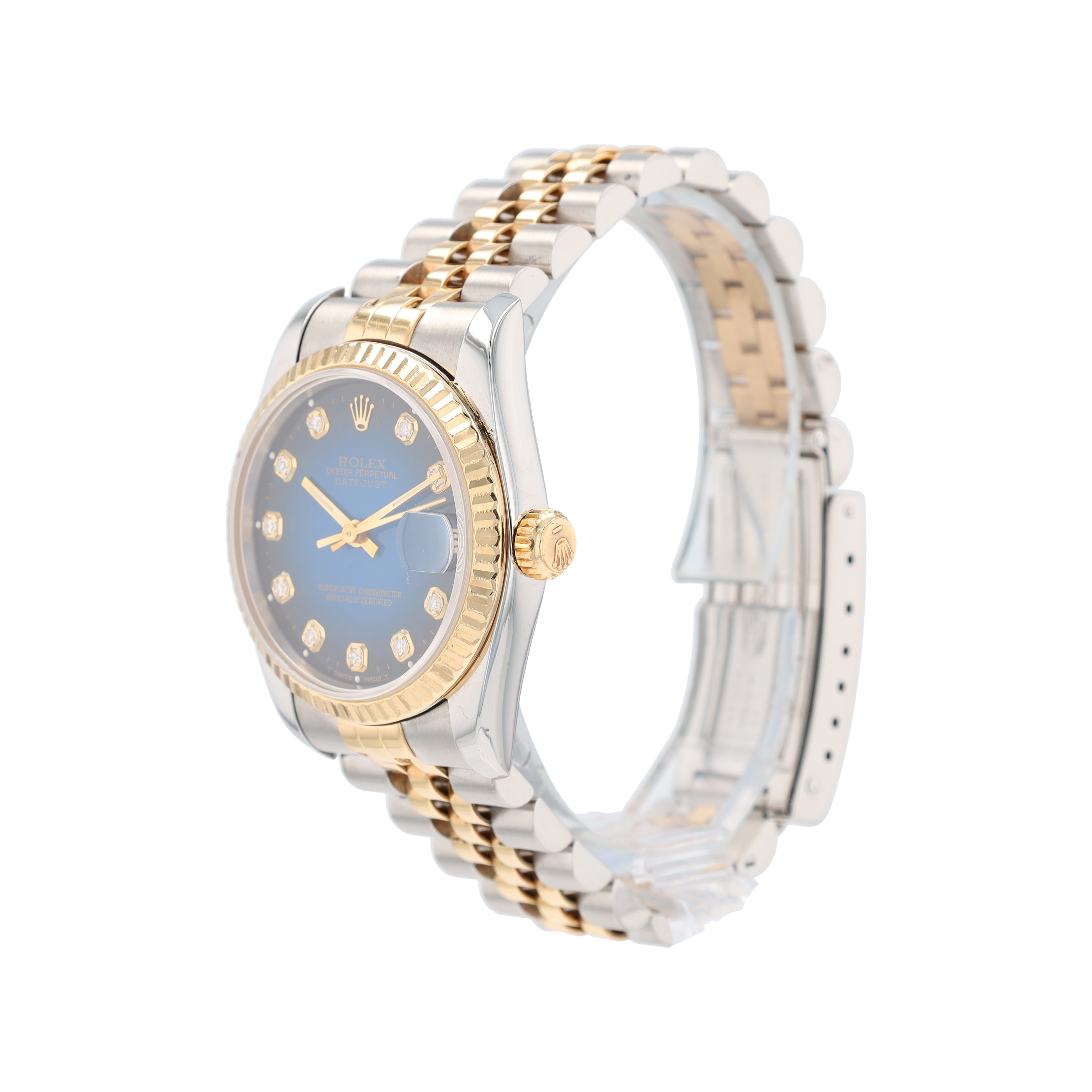 Rolex Datejust  68273 31mm Blue Vignette Diamond(N.S.) Dial Fluted Bezel Jubilee Band