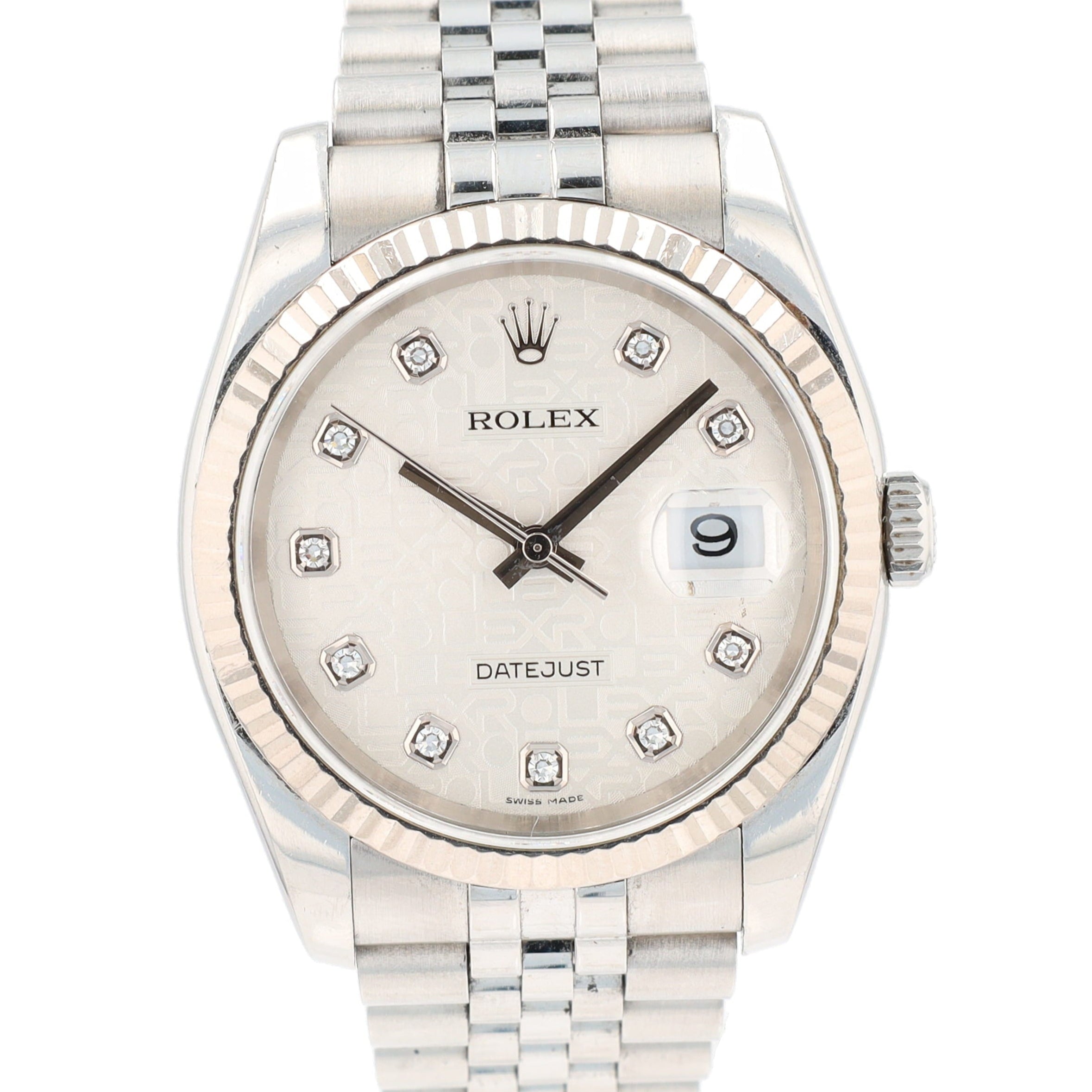 Rolex Datejust 116234 36mm Silver Jubilee Diamond (N.S) Dial Fluted Bezel Jubilee Band - Luxuriant Concierge