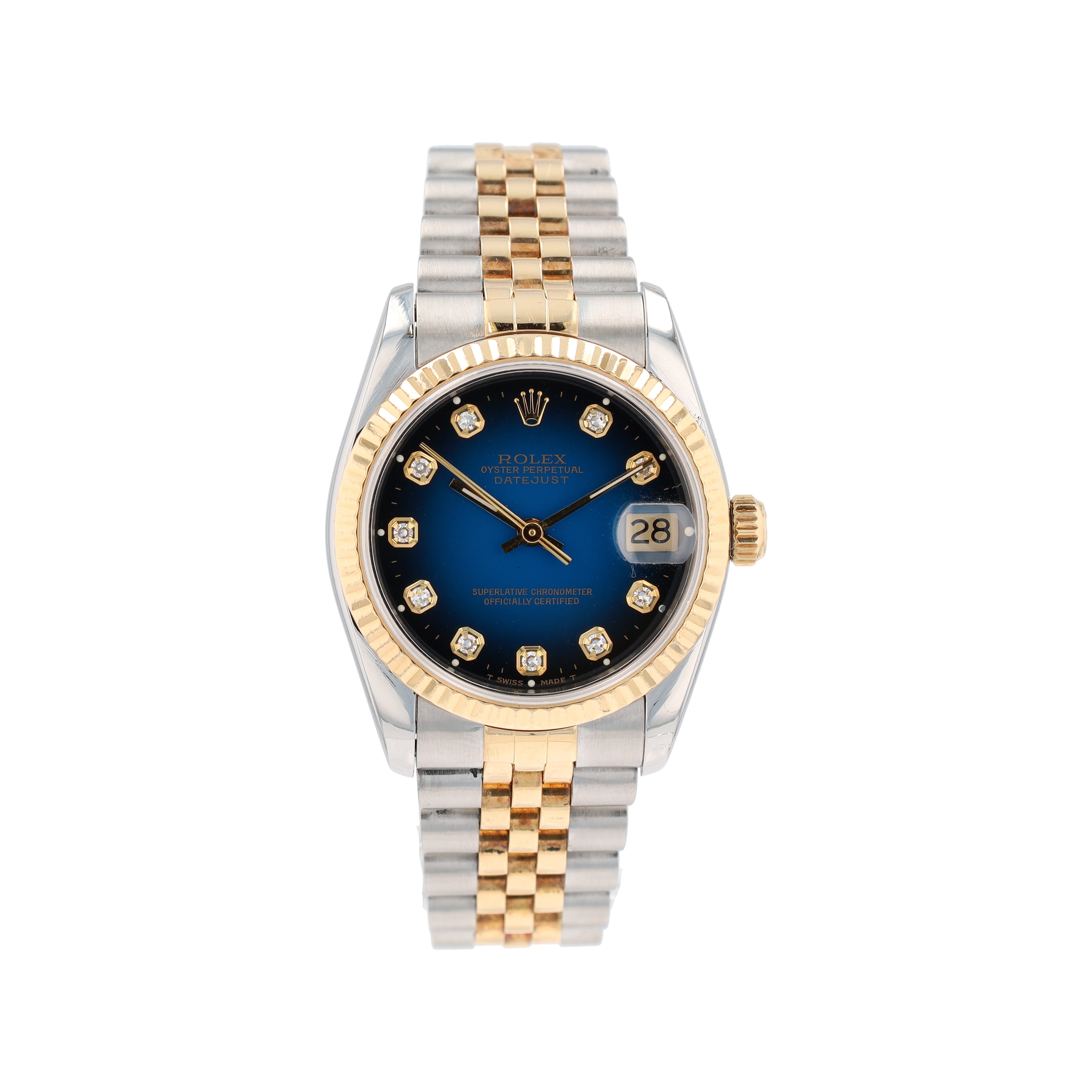 Rolex Datejust  68273 31mm Blue Vignette Diamond(N.S.) Dial Fluted Bezel Jubilee Band