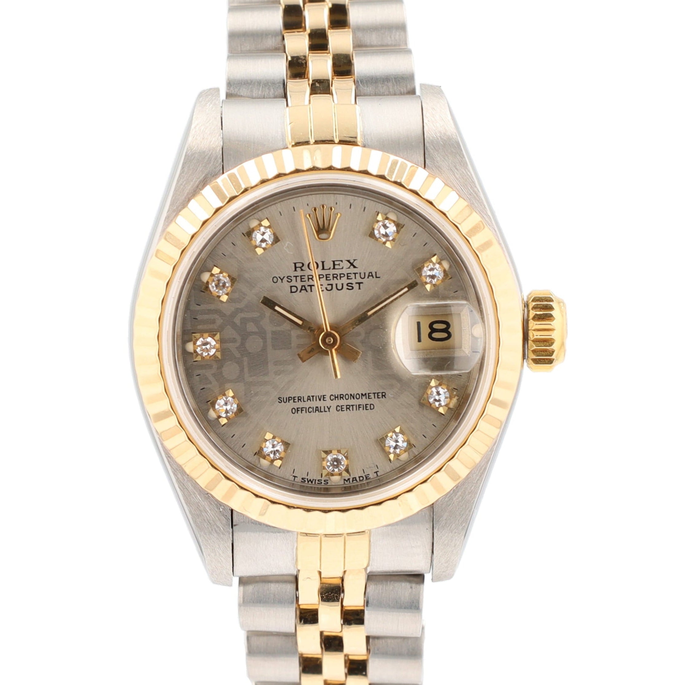 Rolex Datejust 69173 26mm Grey Jubilee  Diamond (O.S) Dial Fluted Bezel Jubilee Band - Luxuriant Concierge