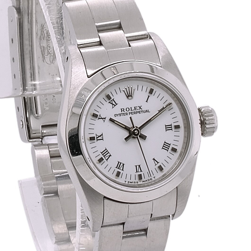 Rolex Oyster Perpetual 67180 Ladies Watch White Index Dial Smooth Oyster 25mm - Luxuriant Concierge