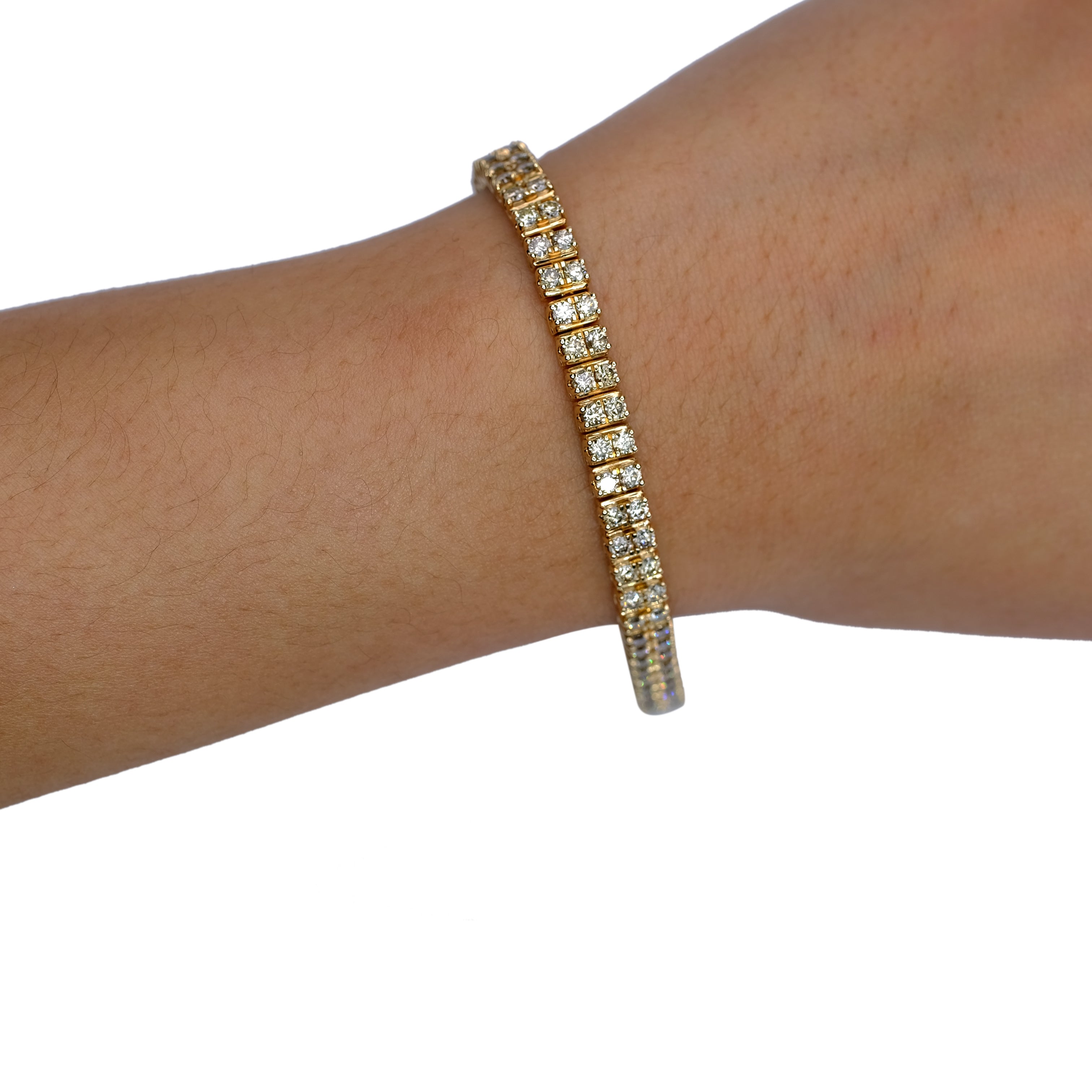 VINTAGE 10K REAL YELLOW GOLD 2 ROW TENNIS BRACELET GENUINE DIAMONDS - Luxuriant Concierge